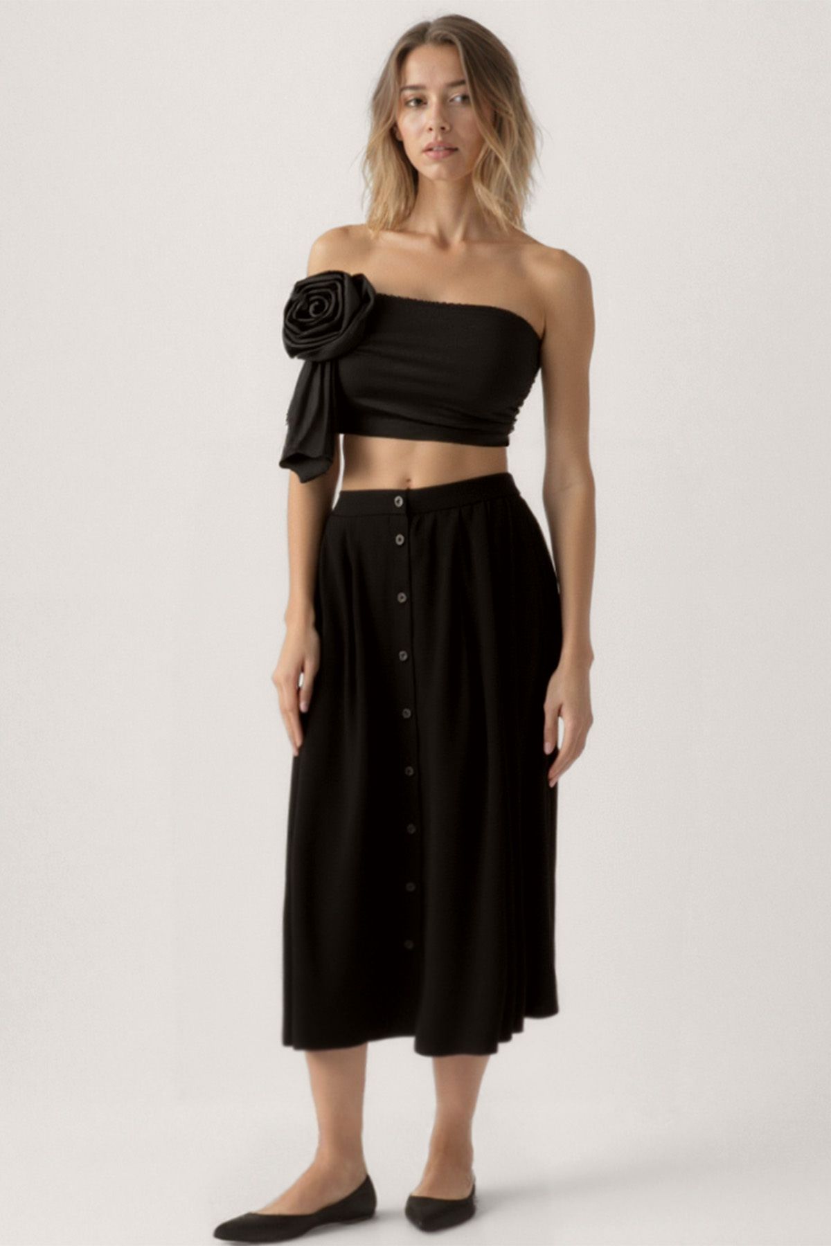 Vitrin-Button Front Midi Skirt 2