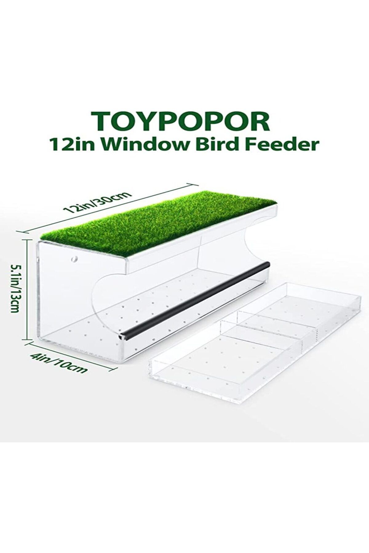 SMARTPOINTS-Large Window Bird Feeder with Artificial Grass, Wild Acrylic Bird Feeder with 3 Strongest Screw Suct 5