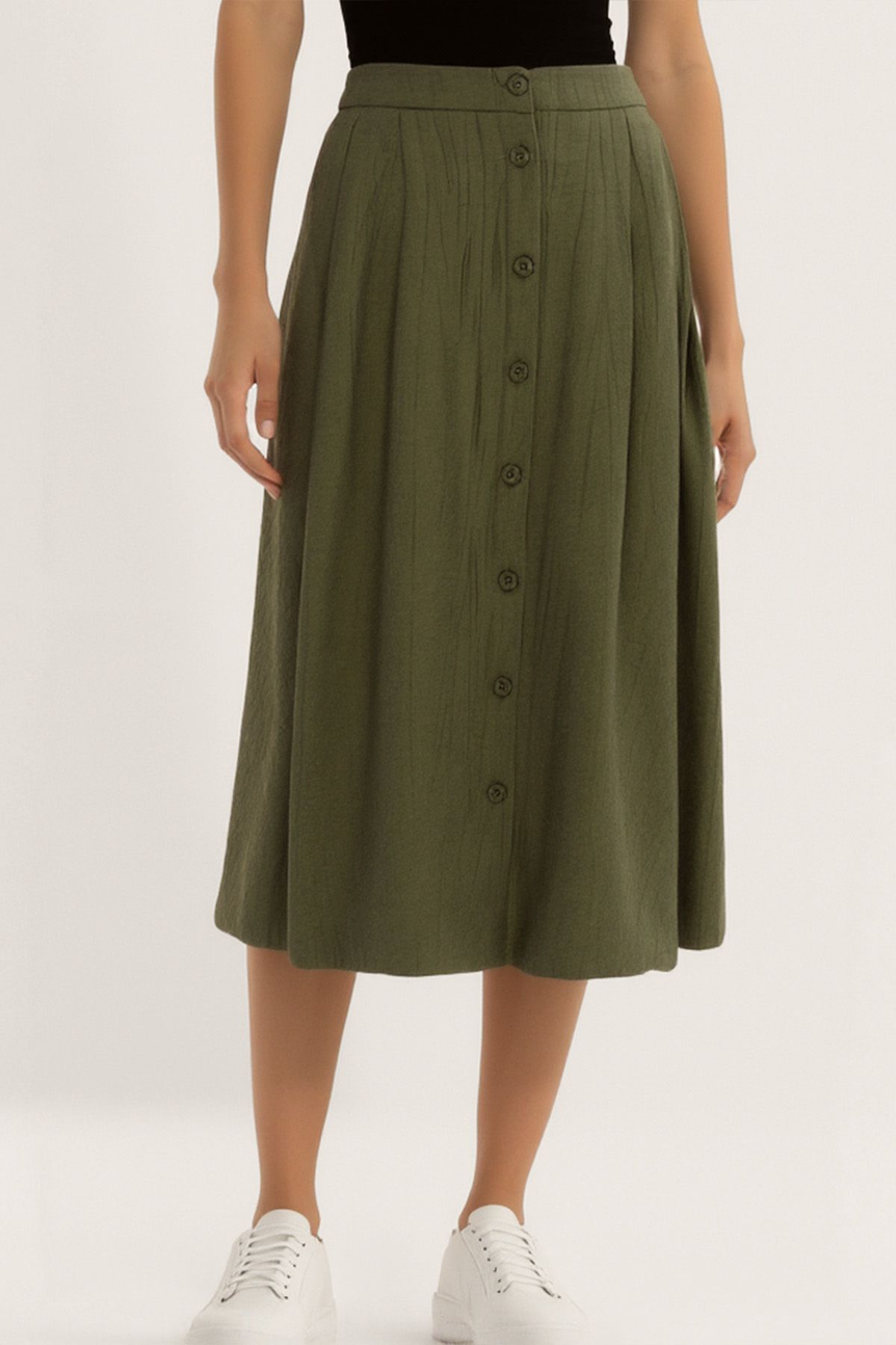Vitrin-Button Front Midi Skirt 4