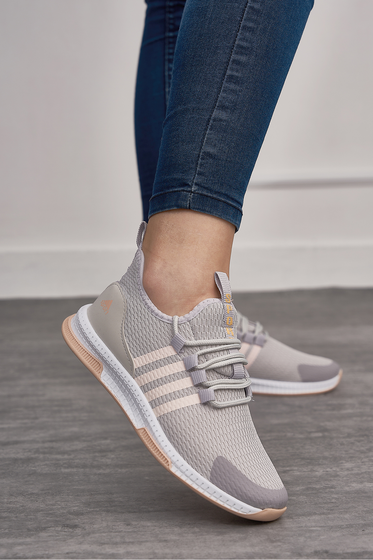 Allyup  Günlük Unisex Gri Pudra Sneaker Nefes Alabilen Triko Bağcıklı Hafif Spor Ayakkabı 249