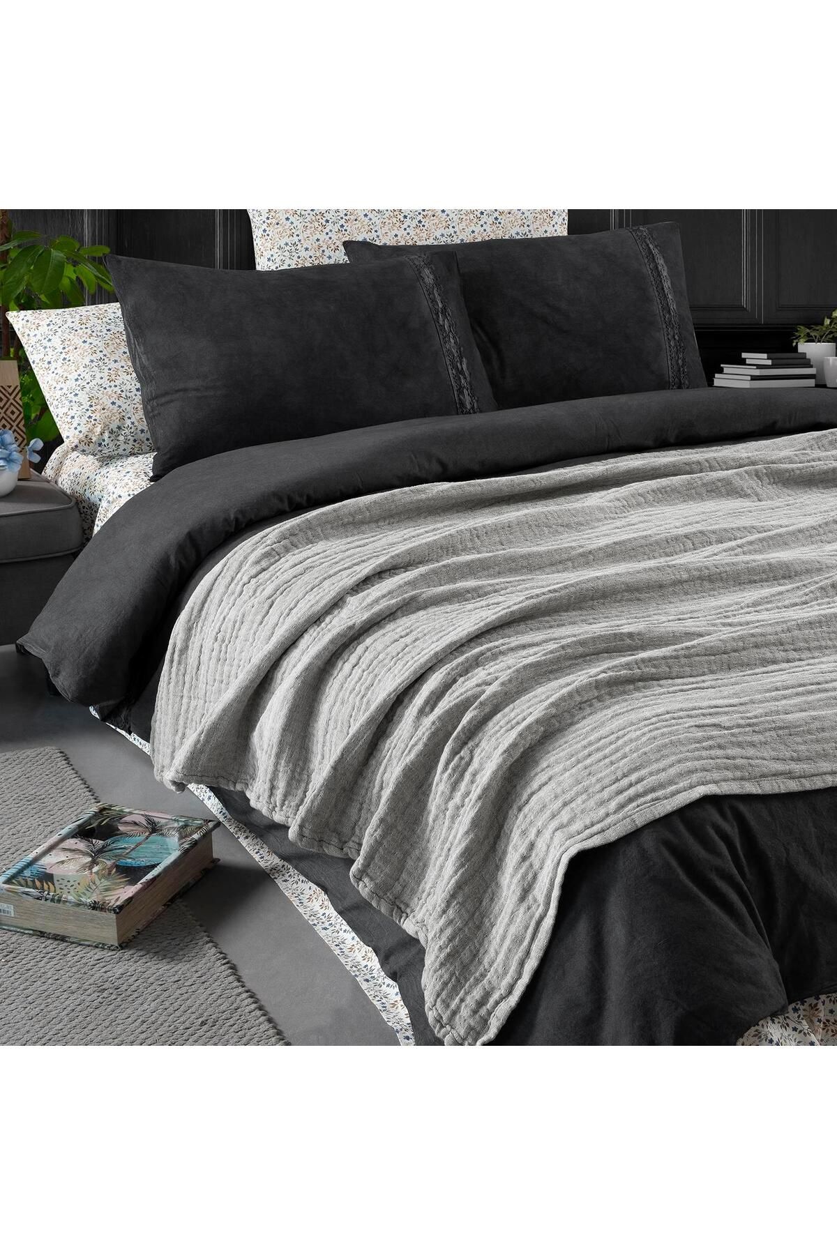 Miespiga-Rustic 3 Layer Linen Double Sided Super Soft Fiber Filled Four Seasons Throw Sofa Shawl 140x190cm 3