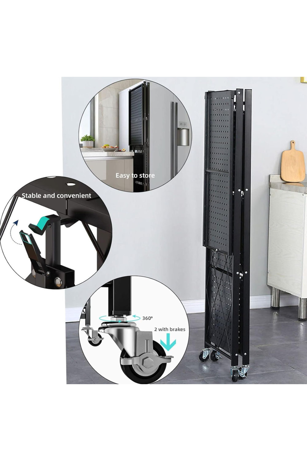 Cady One رف تخزين سميك قابل للطي من 5 طبقات مع عجلات ارفف بسعة كبيرة