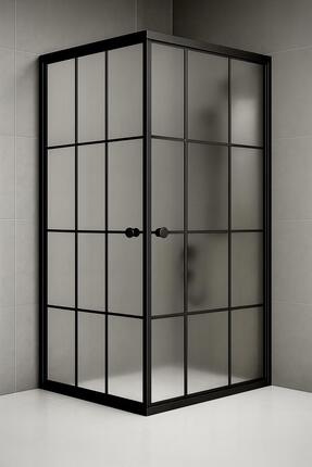 Durul Duşakabin Kare Komple Buzlu Siyah Çizgi