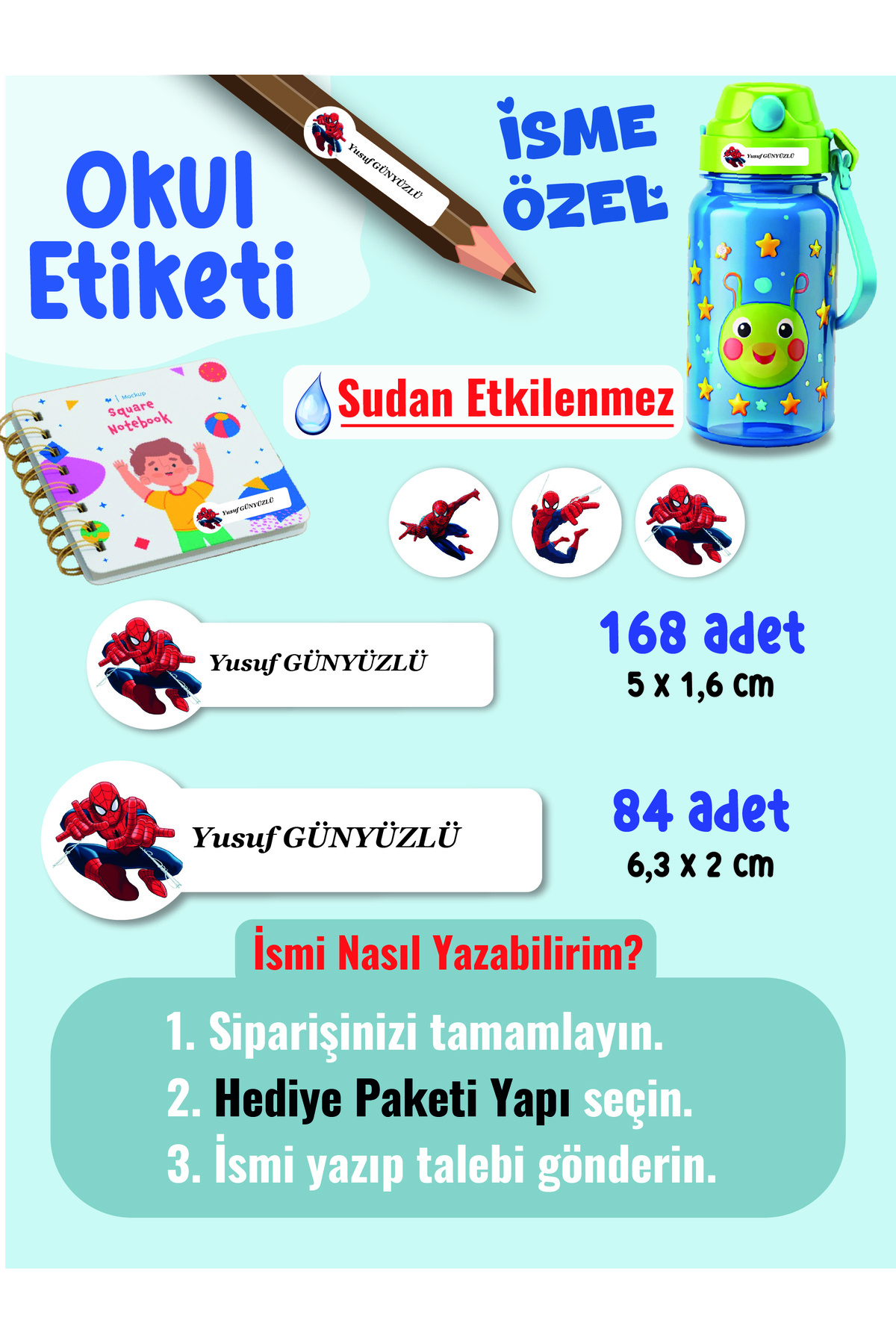 YUNUS COPY-School Label Pen Notebook Label Spiderman Themed Custom Name Writable Label - 252Pcs 1