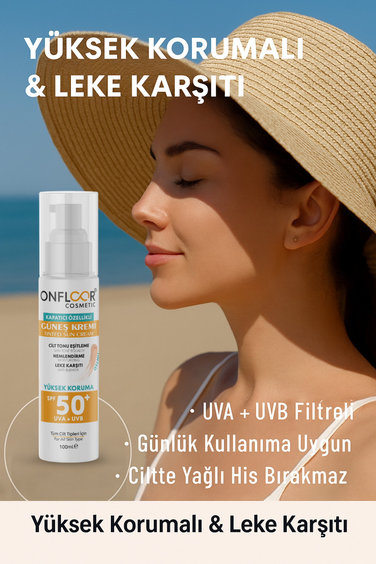 ONFLOOR Renkli Güneş Kremi SPF 50+ 100 ml - Ton Eşitleyici, Nemlendirici Yüz Güneş Koruyucu — ONFGNŞKRM