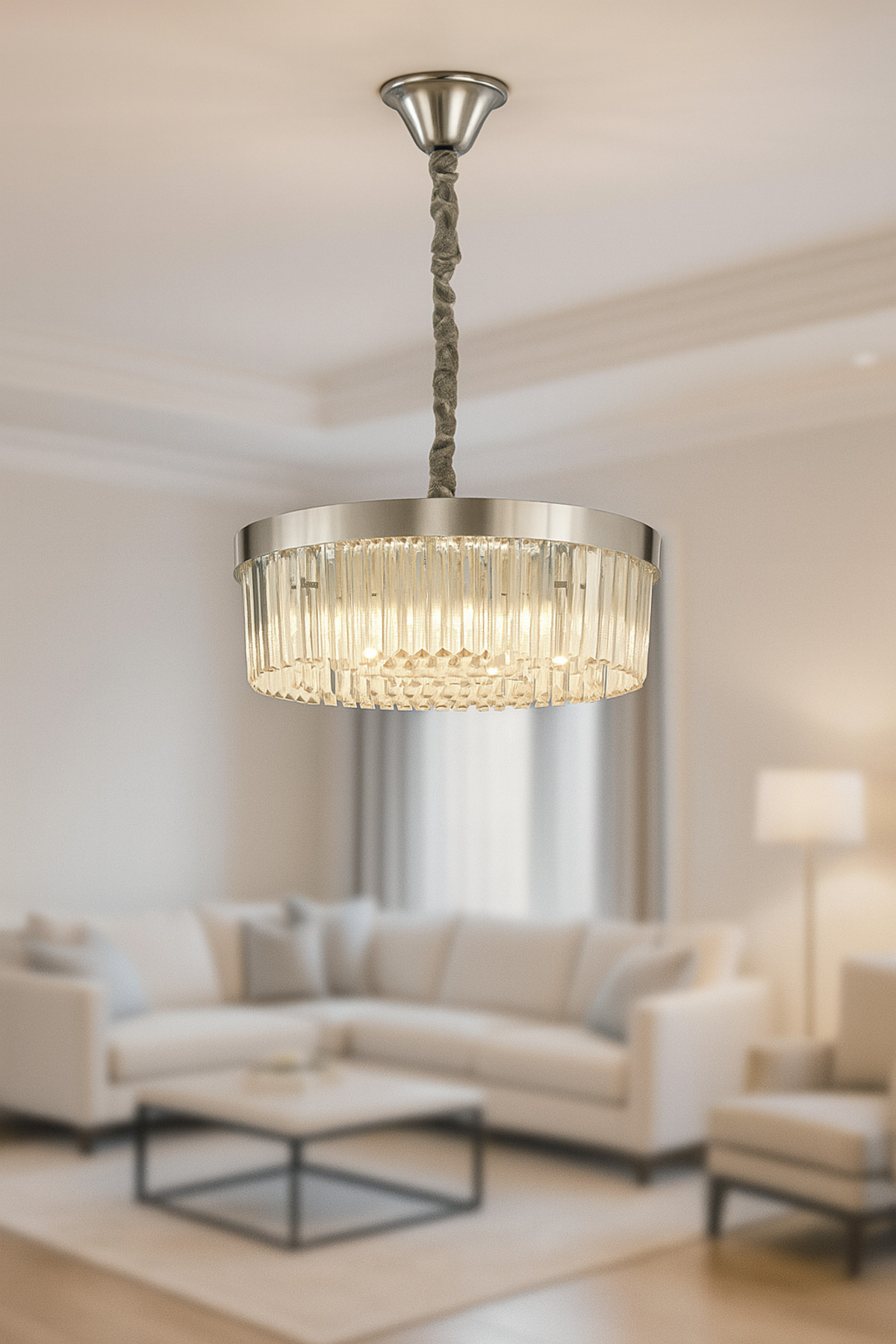 Desina 50 cm Crystal Coffin Stone Living Room Luxury Chandelier - CHROME PLATED
