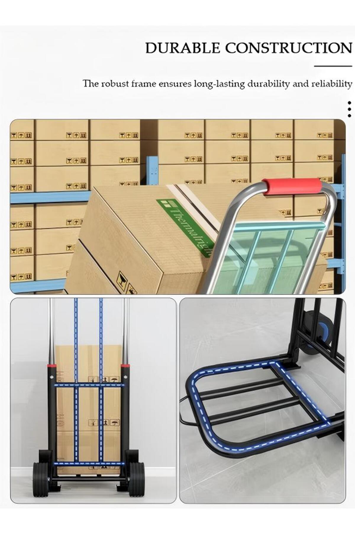 عربة يدوية قابلة للطي، عربة يدوية متحركة مزودة بعجلة صامتة مقاومة للتآكل