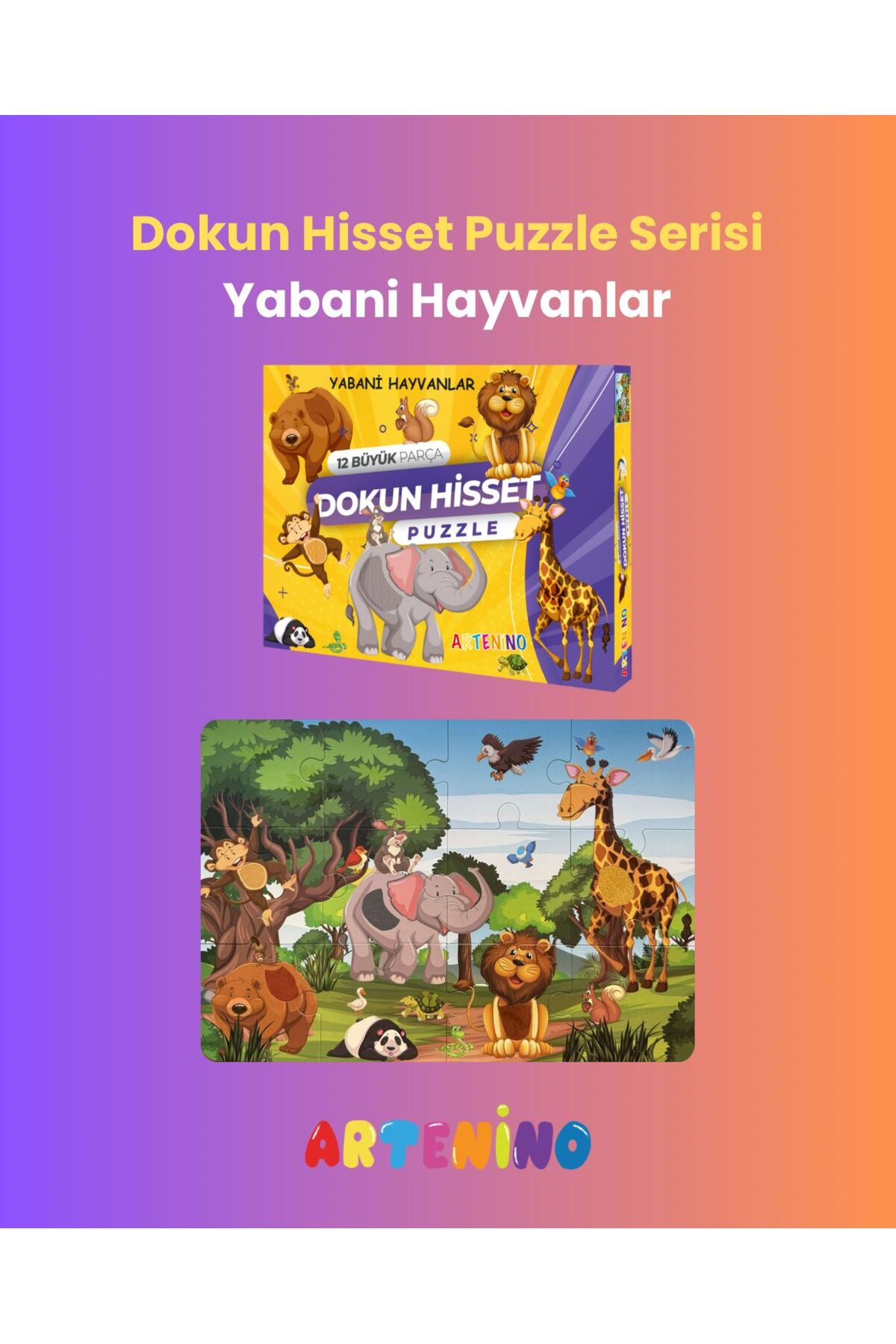 阿吽の蟻 3冊セット Artenino Yabani Hayvanları 12 Büyük Parça Dokun Hisset Puzzle