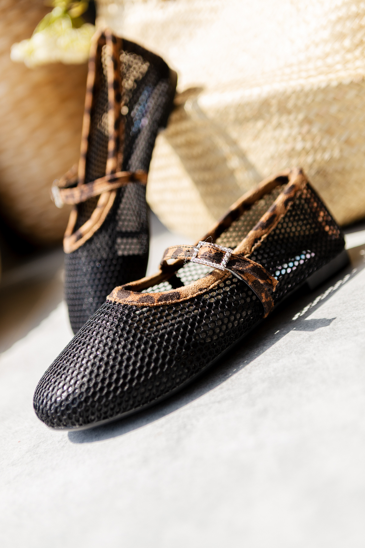 İncimoda-Leona Black Leopard Patterned Buckle Mesh Ballerina Orthopedic Memory Flex Memory Sole 6