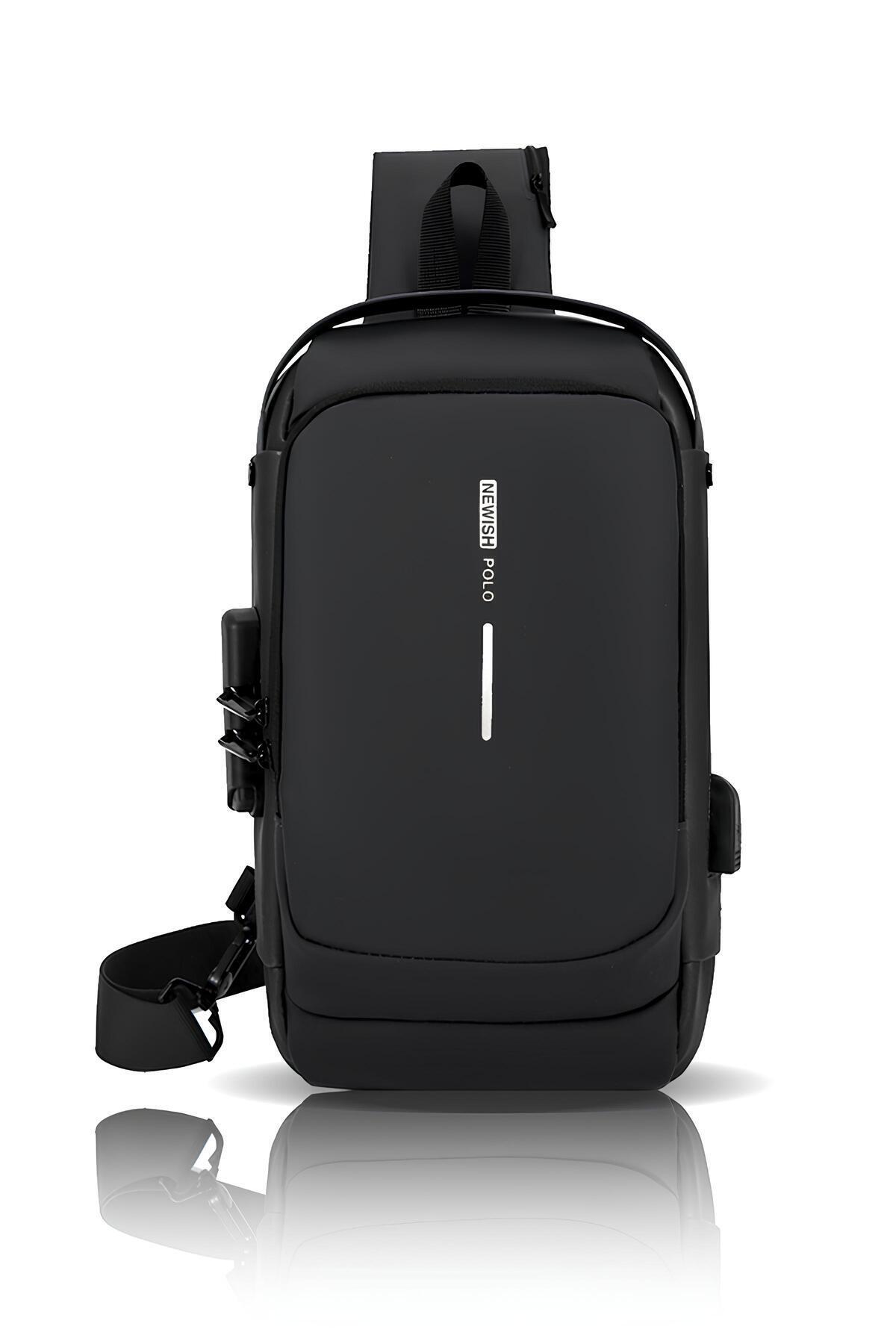 Av A Dos Unisex Siyah USB Çıkışlı Anti Hırsız Kilitli Suya Dayanıklı Çapraz Göğüs Omuz ve Bel Çanta