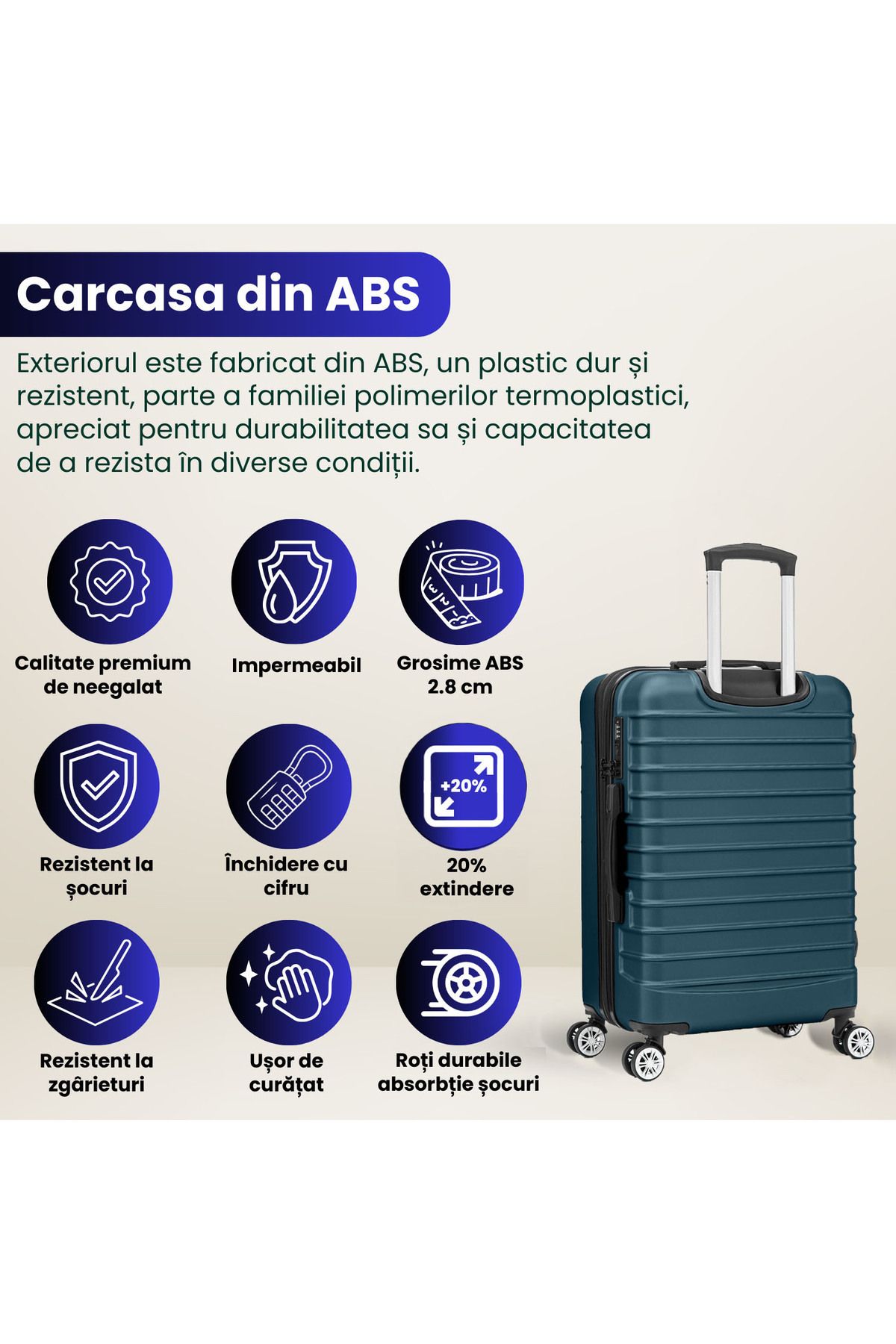 Quasar & Co.-Troler Mediu Extensibil, troller Line, 66x41x26-31cm, bagaj de cala, geamantan abs, Albastru petrol 7