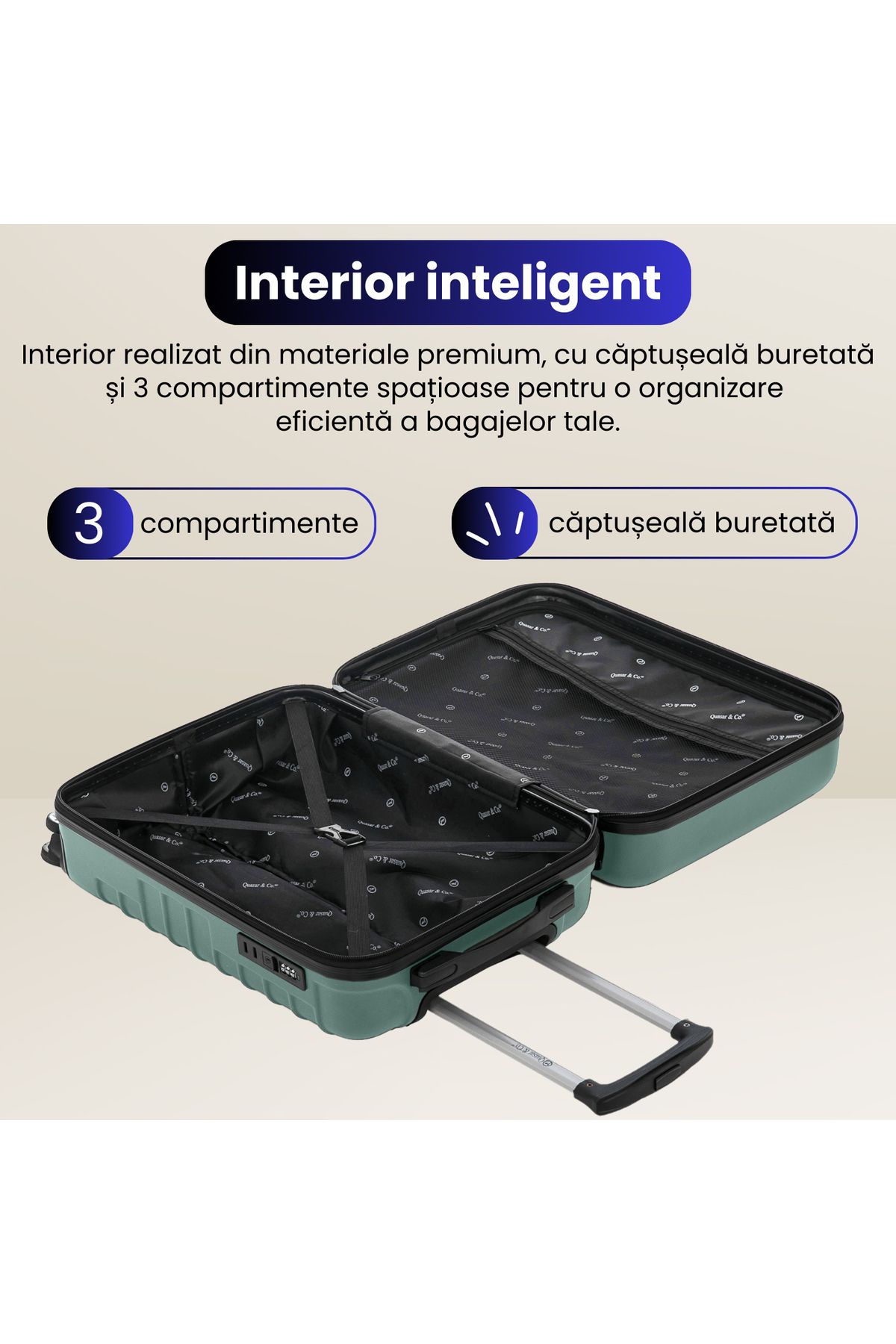 Quasar & Co.-Set of 3 trolleys, S/M/L, Model Line, 4 wheels, telescopic handle, lock, ABS, Light turquoise 8