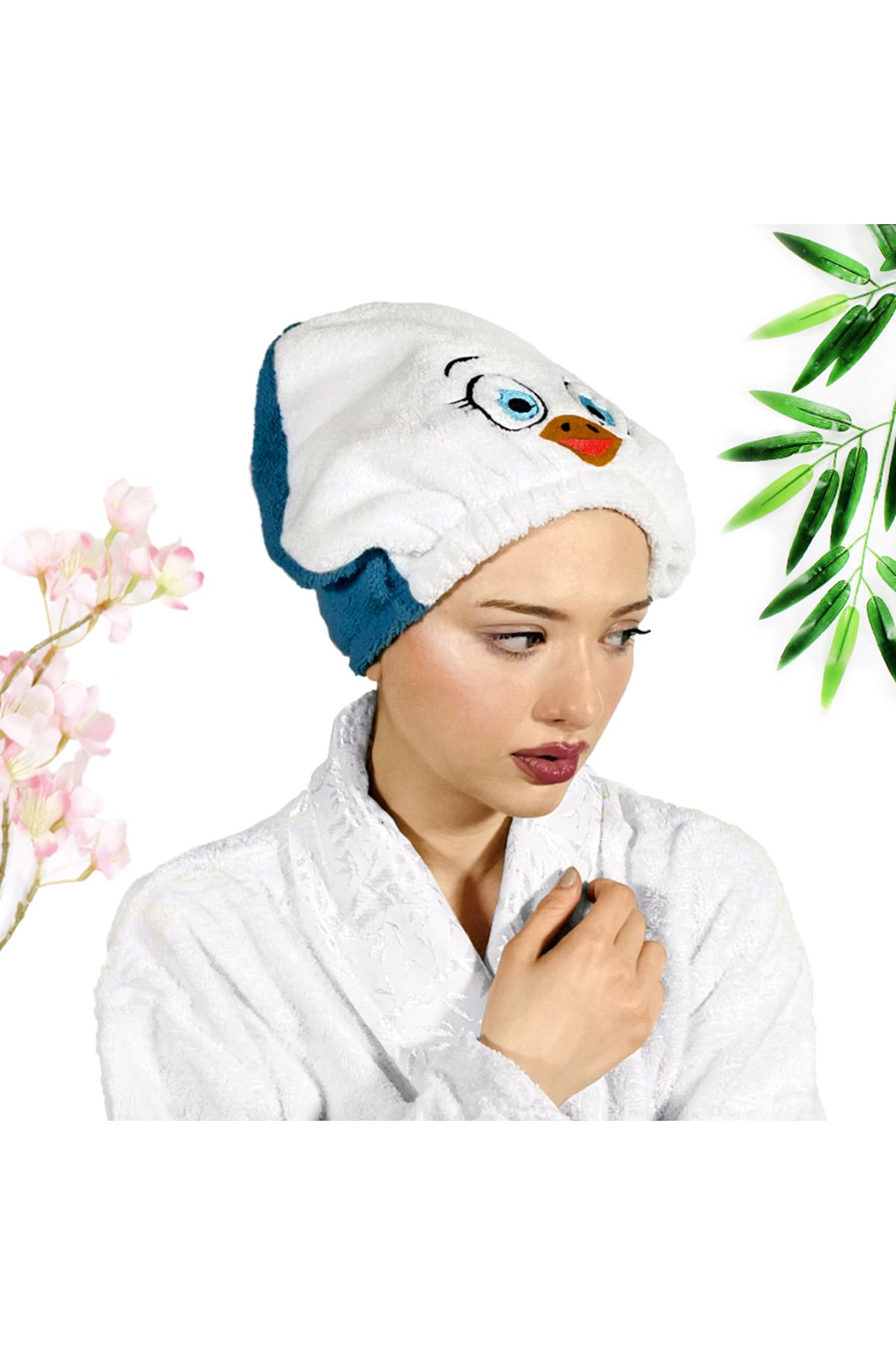 havlubanyobone-Hair Drying Towel Bathroom Shower Cap Blue 3
