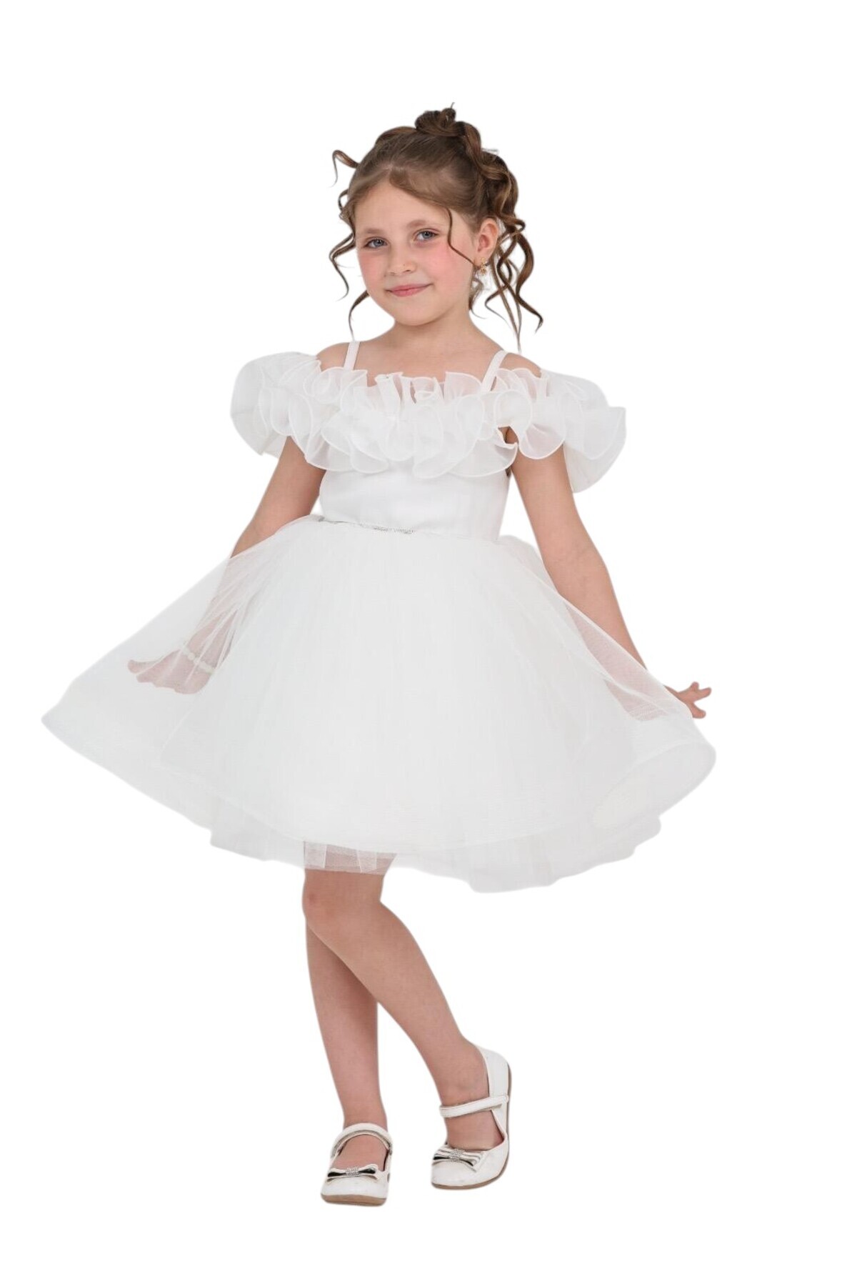 ERDEM KIDS Kız Çocuk Omuzu Askılı Tüllü Düğün Kına Nişan Nikah Doğum Günü Özel Gün Abiye Elbise 1-5 Yaş