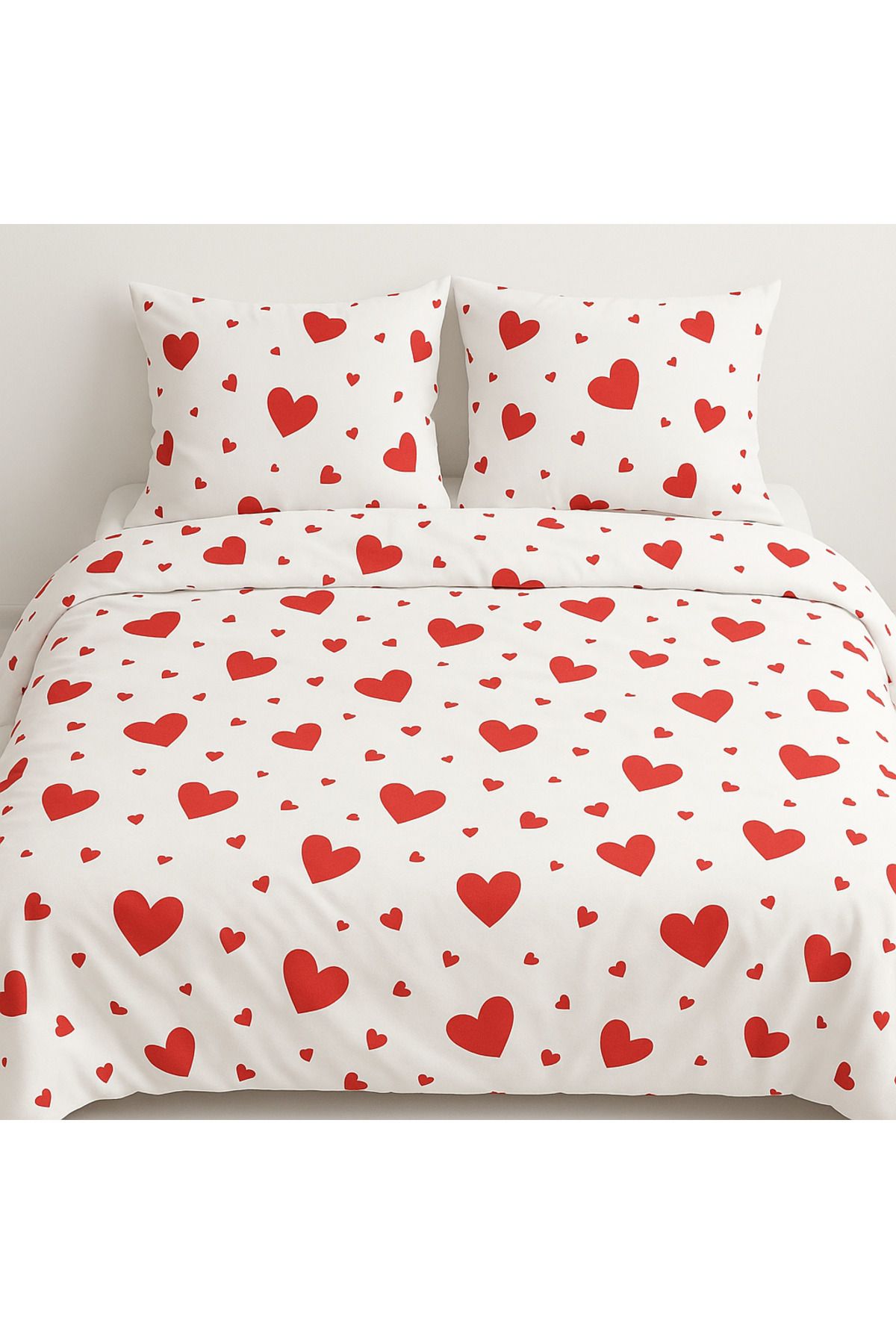 Madame Home-Double Size Duvet Cover Set with Pillow Red Heart Pattern Daily Use 1