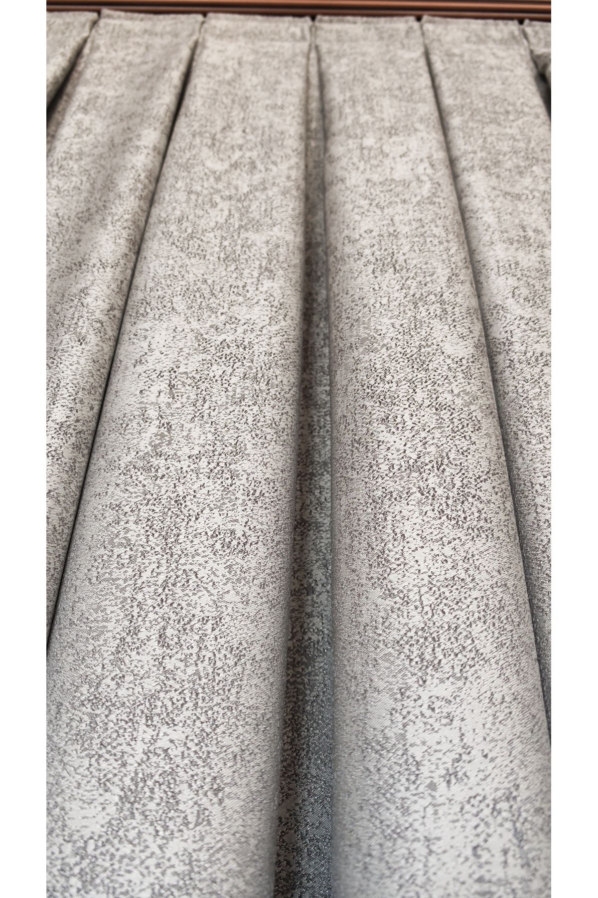 Yuka-Trojan Gray Double Wing Sparse Pleated Jacquard Satin Textured Background Curtain with Bright Pattern 90 X 270 4