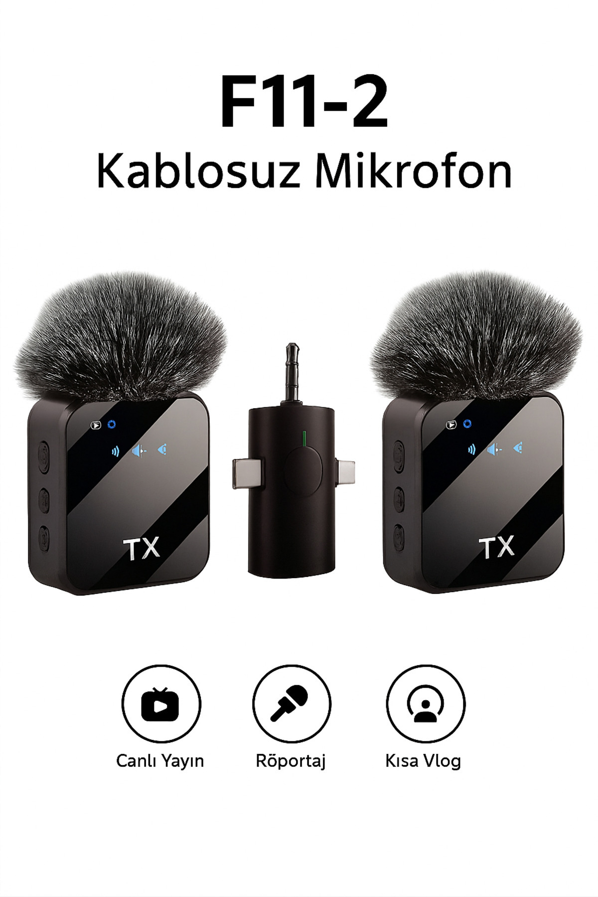 Professional F11-2 Wireless Microphone Dual Transmitter with Uninterrupted Live Broadcast, Interview & Vlog Compatible