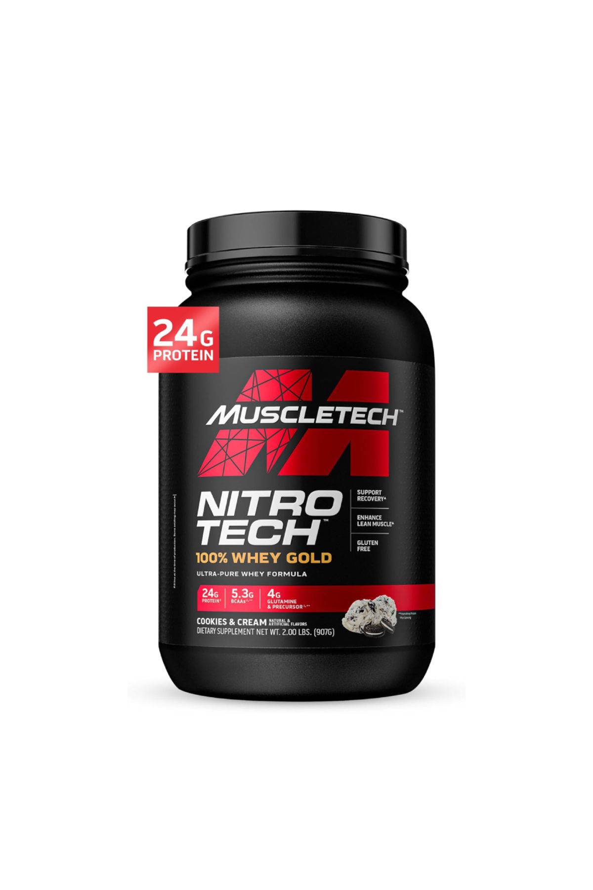 MUSCLETECH-Nitro Tech Ultra-pure Whey Protein Formula, Cookies And Cream, 2 Lb, 1