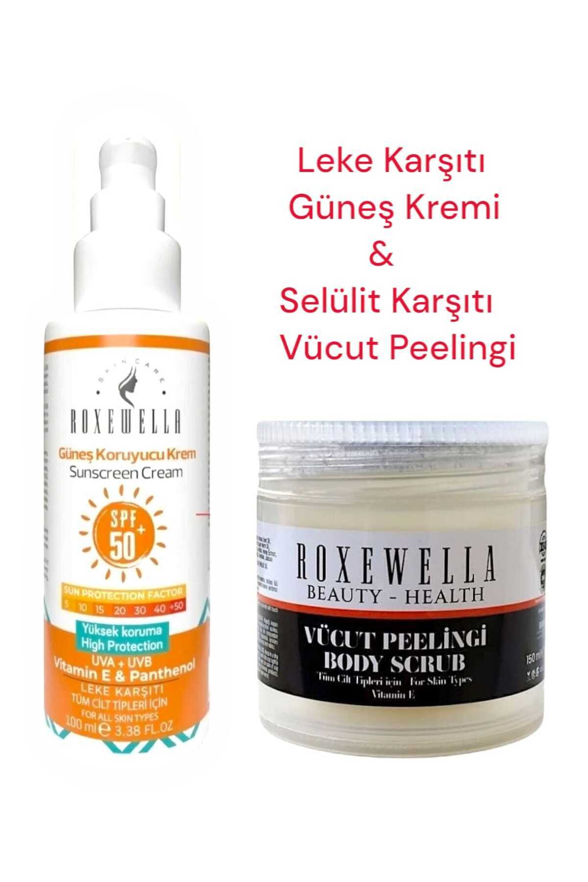 ROXEWELLA Güneş Kremi 100ml +50Spf & Selülit Karşıtı Nemlendirici Vücut Peelingi