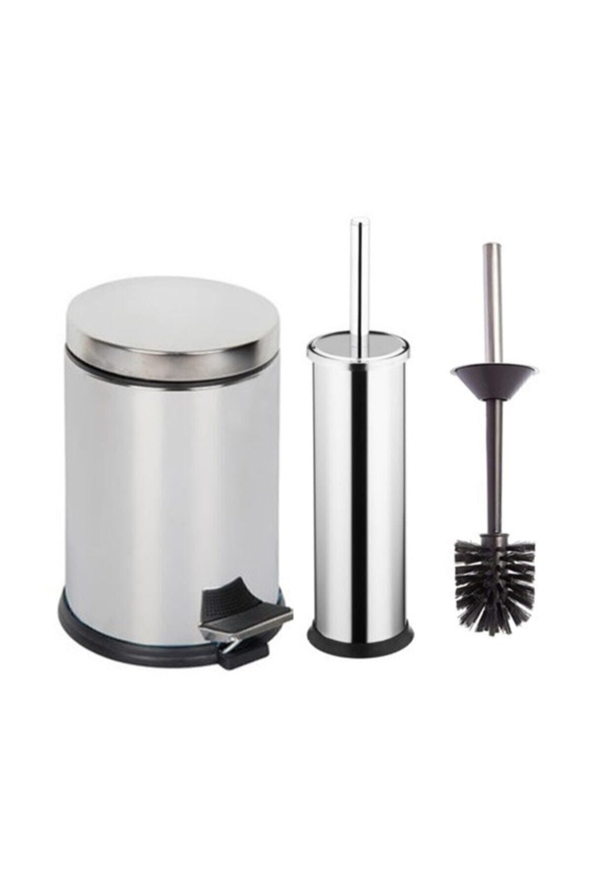 Demiray-Stainless 3 Lt Trash Can - Toilet Brush Set of 2 (Glossy) 2