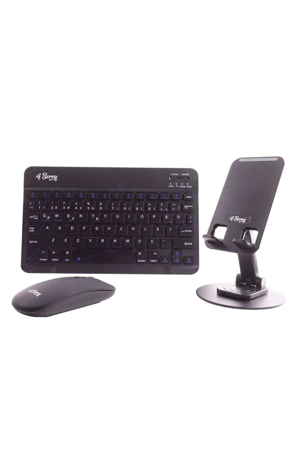 4Berry Kablosuz Klavye Mouse ve Stand Seti + Ayarlanabilir Telefon Standı SIYAH