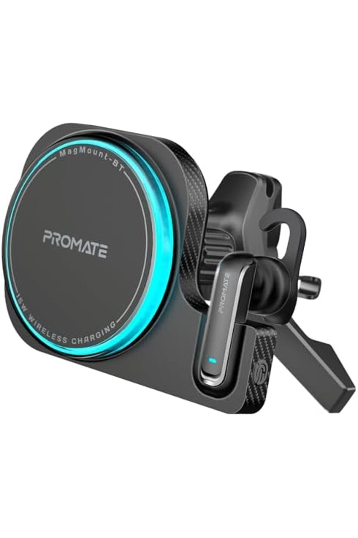 Promate-2-in-1 Car Holder and Charger with MagSafe Compatibility, 15W Power, Built-in Mono Bluetooth Earphon 4