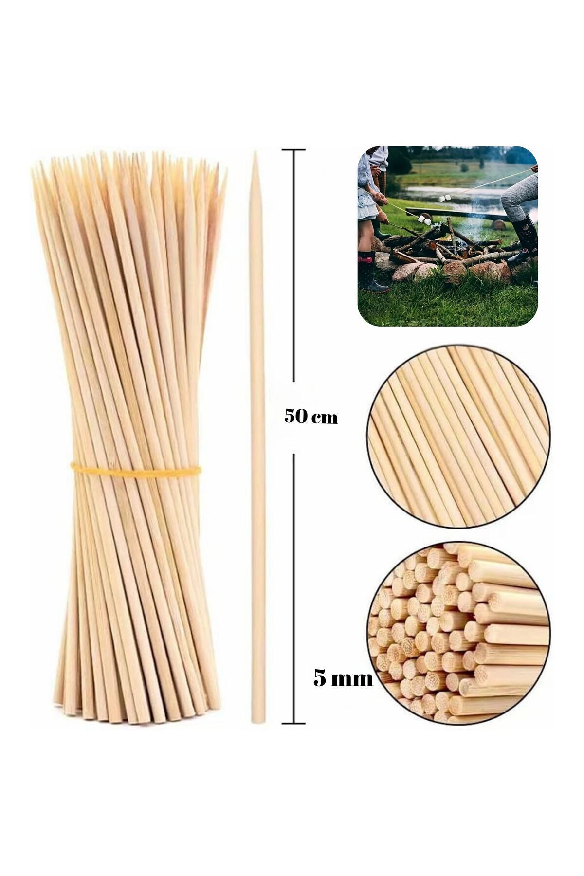 Anoffel Ahşap Bambu Çöp Şiş Hobi Ve Etkinlik Malzemesi 5 Mm 50 Cm 44 (ADET)