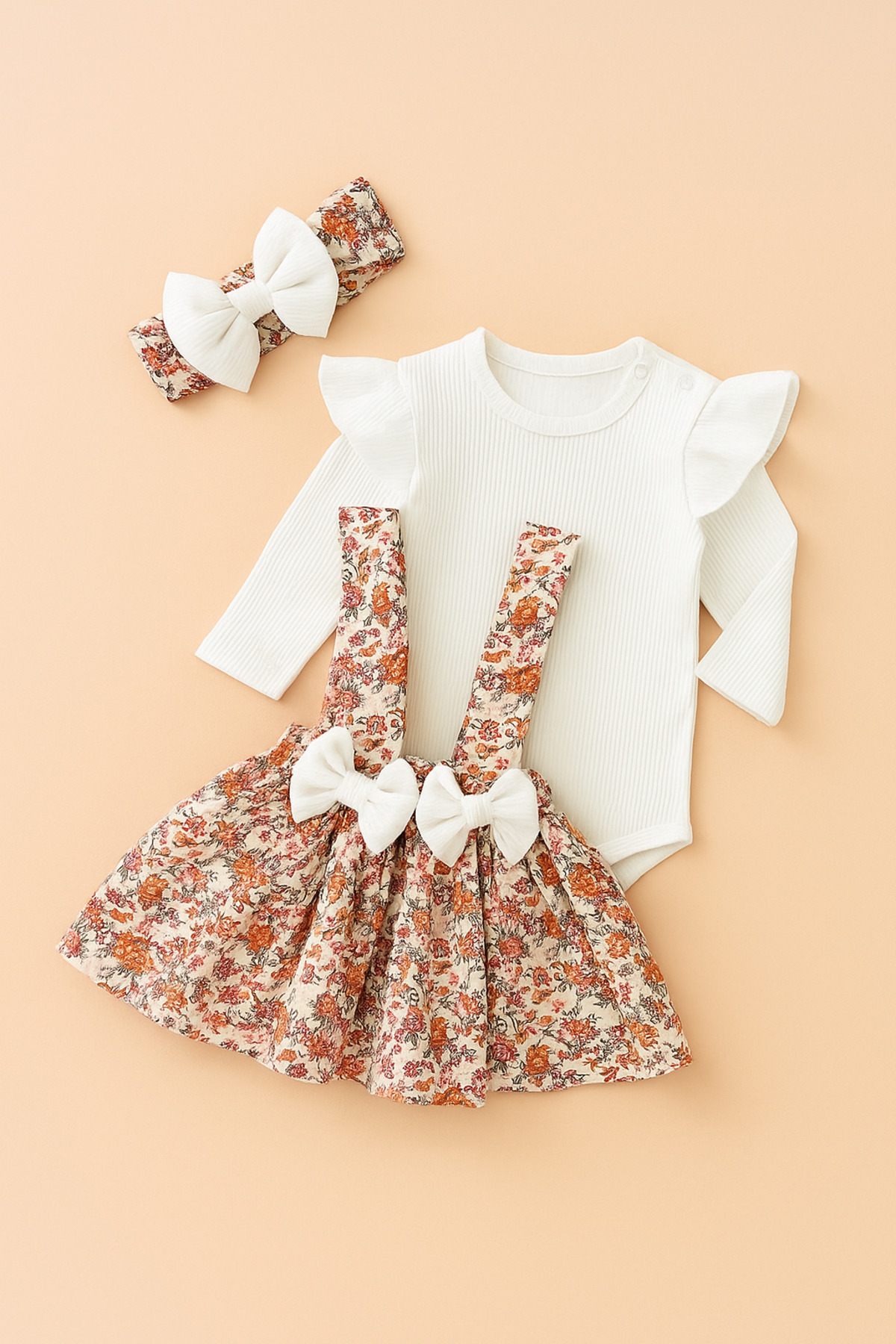 caliskanonline Fiyonk Detaylı Bandana Aksesuarlı 3lü Kız Bebek Elbise fotoğrafı 2 (önizleme)