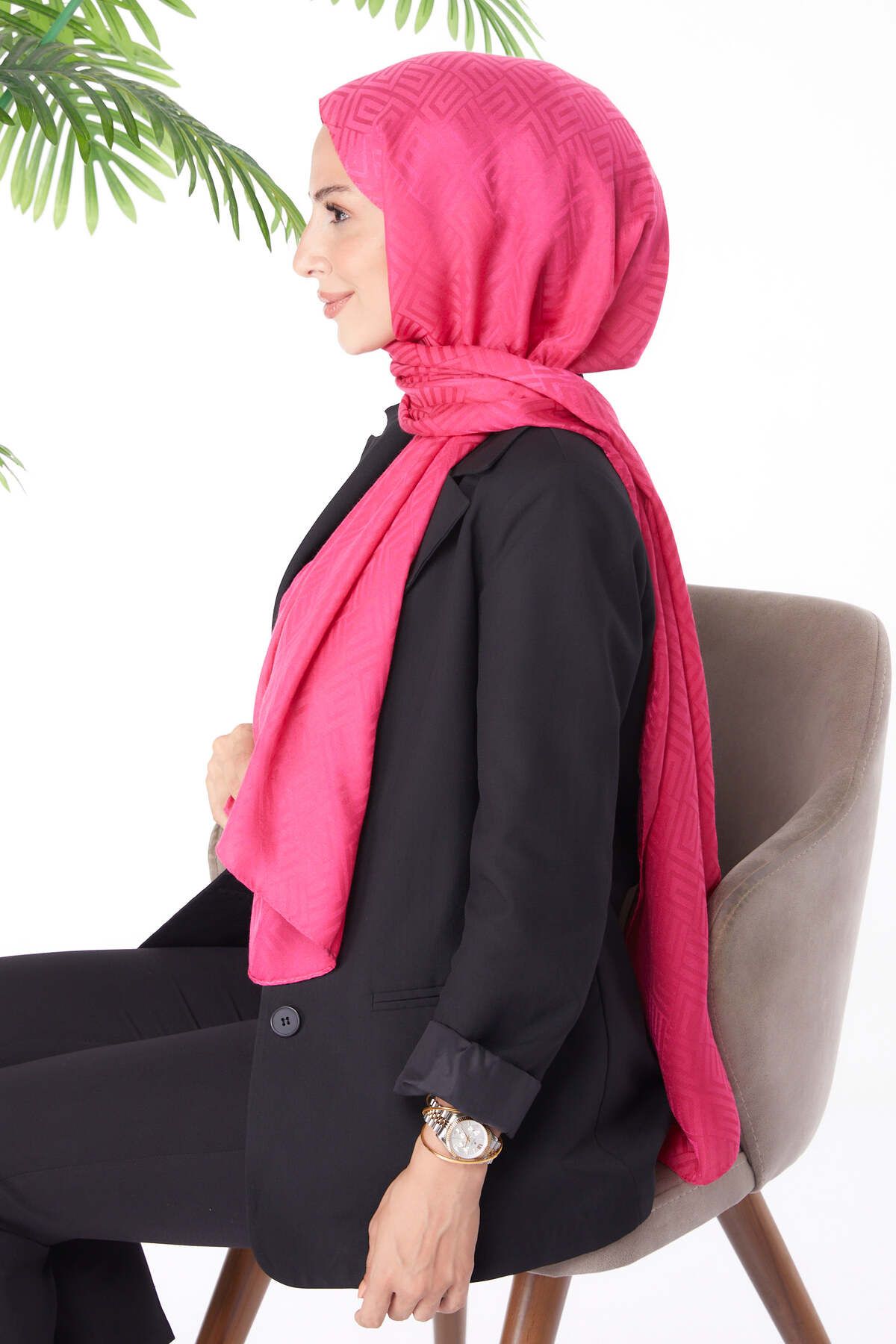 TOFİSA-Janjan Patterned Shawl Fuchsia - 26063 3