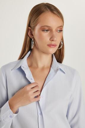 Tudors Kadın Slim Fit Dar Kesim Uzun Kollu Pamuklu Vücuda Oturan Dokulu Mavi ...