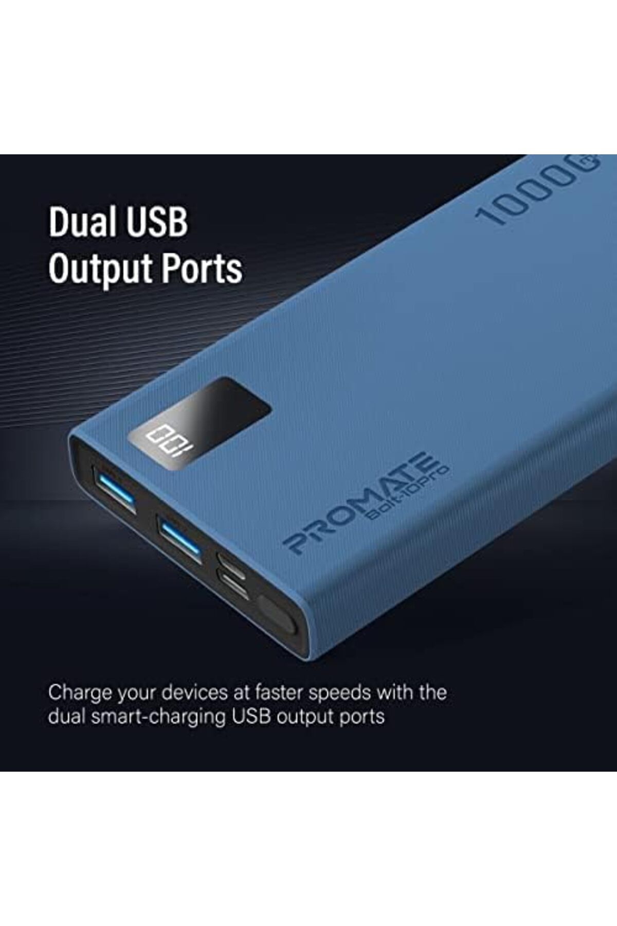 Promate-Power Bank, Universal 10000mAh Ultra-Slim Portable Charger with 10W USB-C Input/Output PORT, 3
