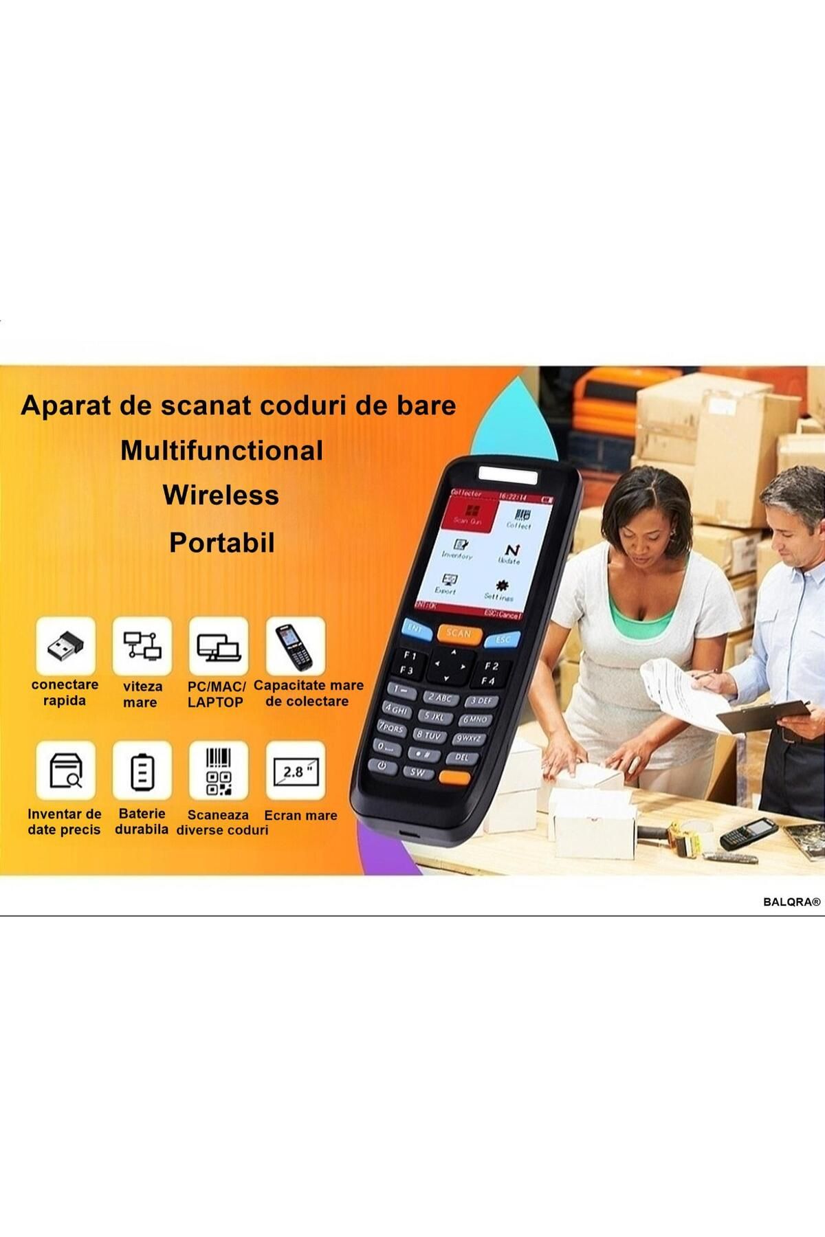 BALQRA-Scanner coduri de bare BALQRA® ,Wireless,Portabil,Cititor coduri 1D/2D/QR Ecran HD,Autonomie 30 ore 4