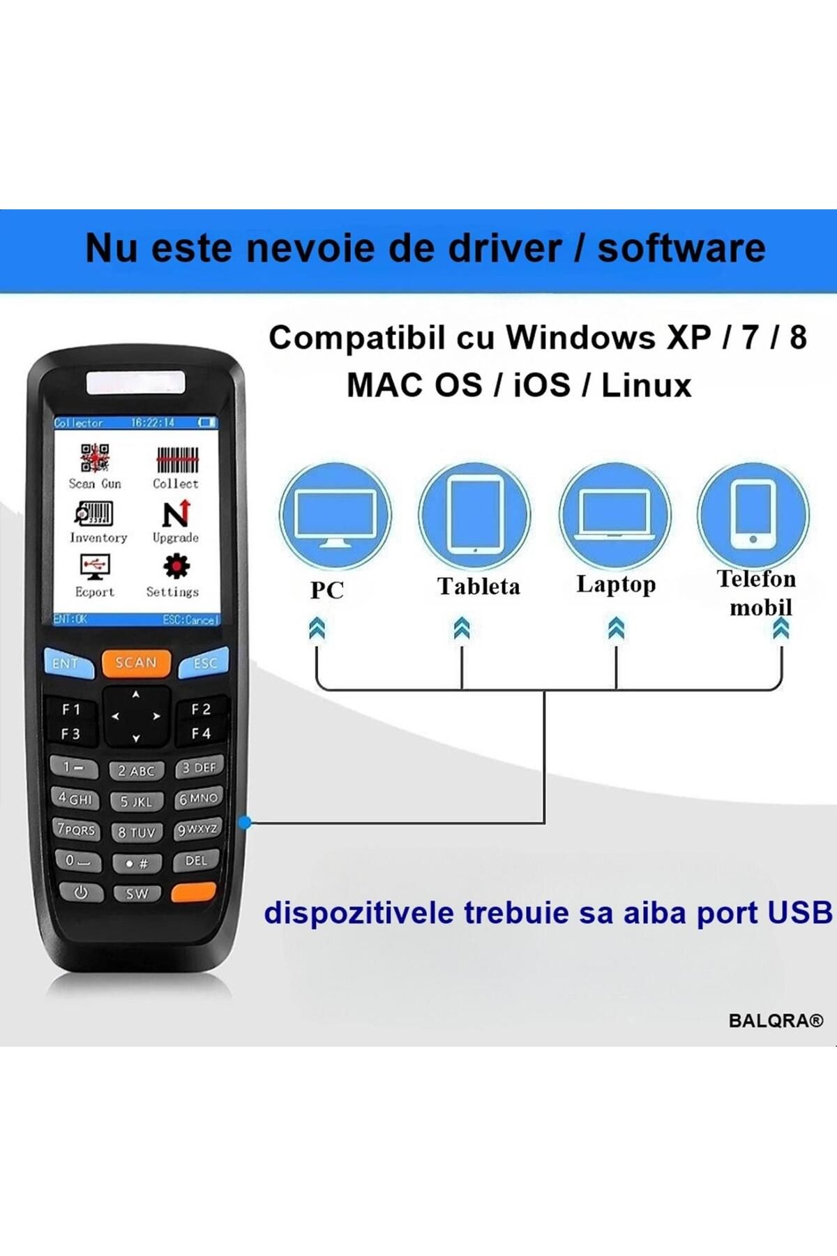 BALQRA-Scanner coduri de bare BALQRA® ,Wireless,Portabil,Cititor coduri 1D/2D/QR Ecran HD,Autonomie 30 ore 8