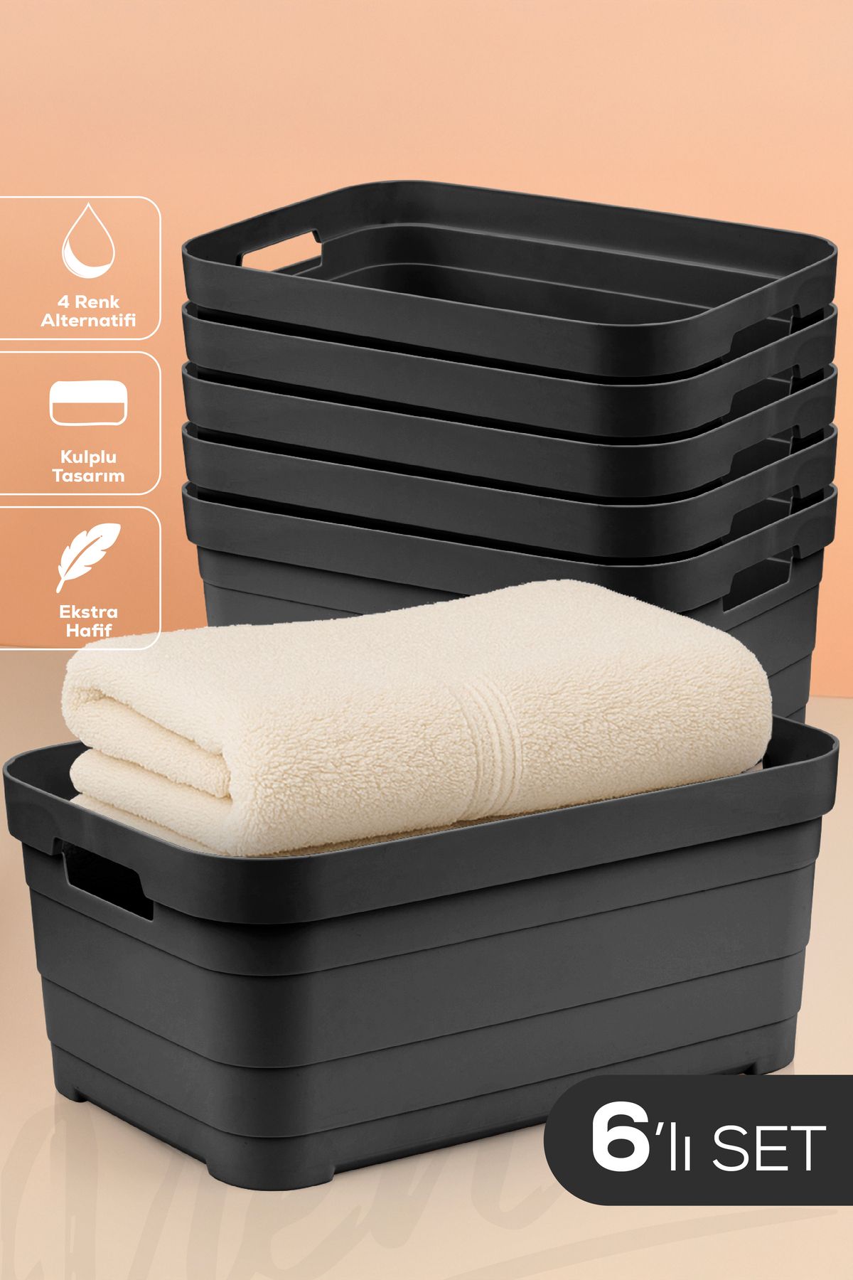 Vienev Cutie De Depozitare 6 Bucăți 10,8 Litri Antracit - One Size