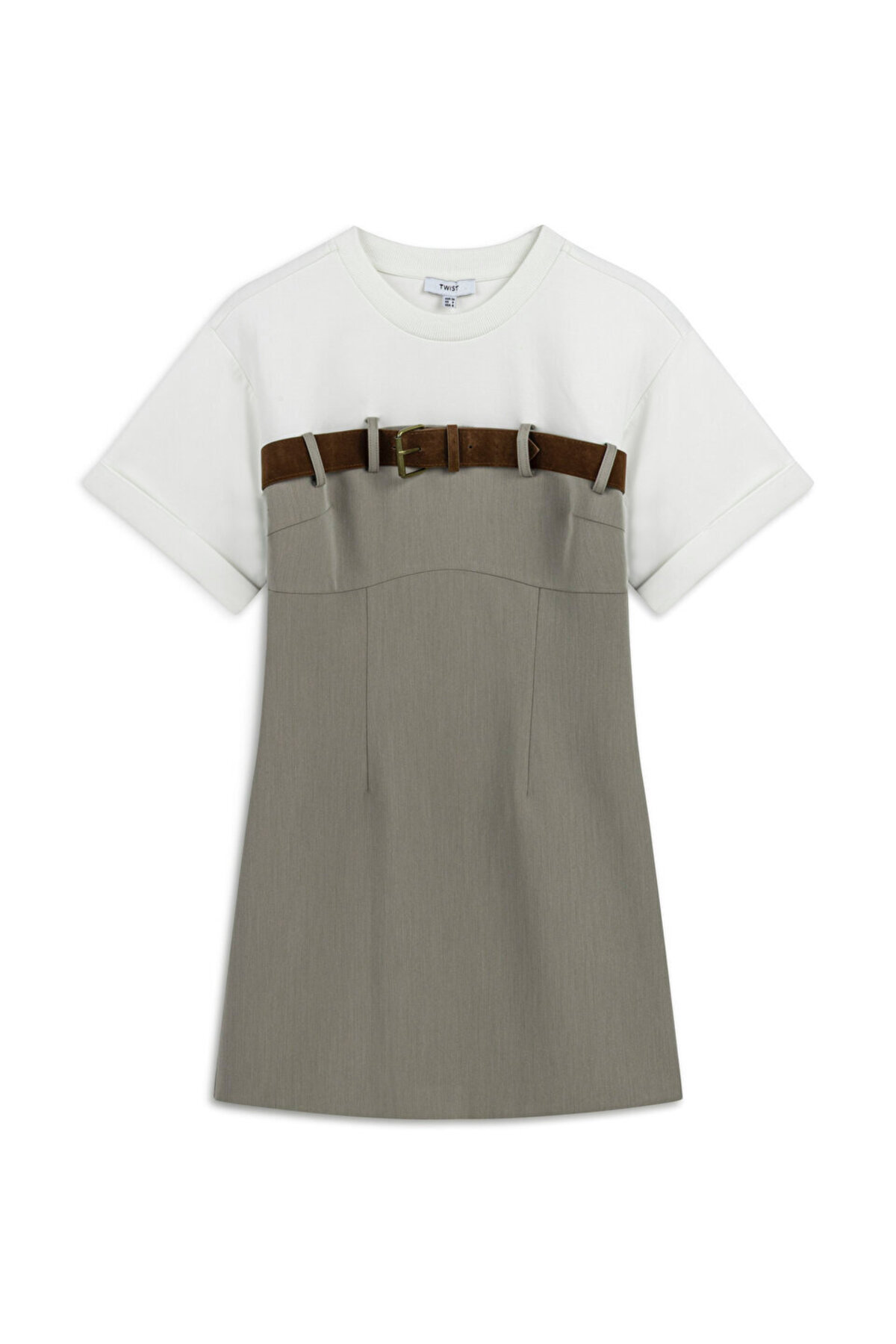 Twist  Çift Parça Görünüm Kemerli Gri Kadın Elbise Tw6250002110 - Görsel 4