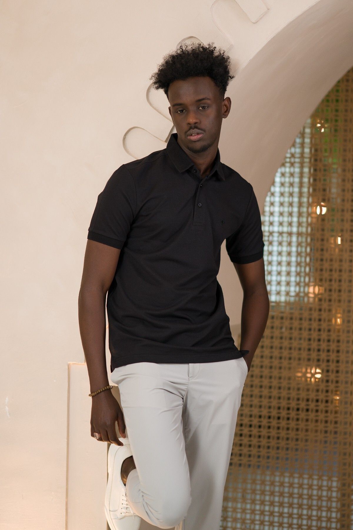 Paul Martin-Πλεκτό μπλουζάκι Polo Neck Regular Fit από βαμβάκι και λύκρα 5