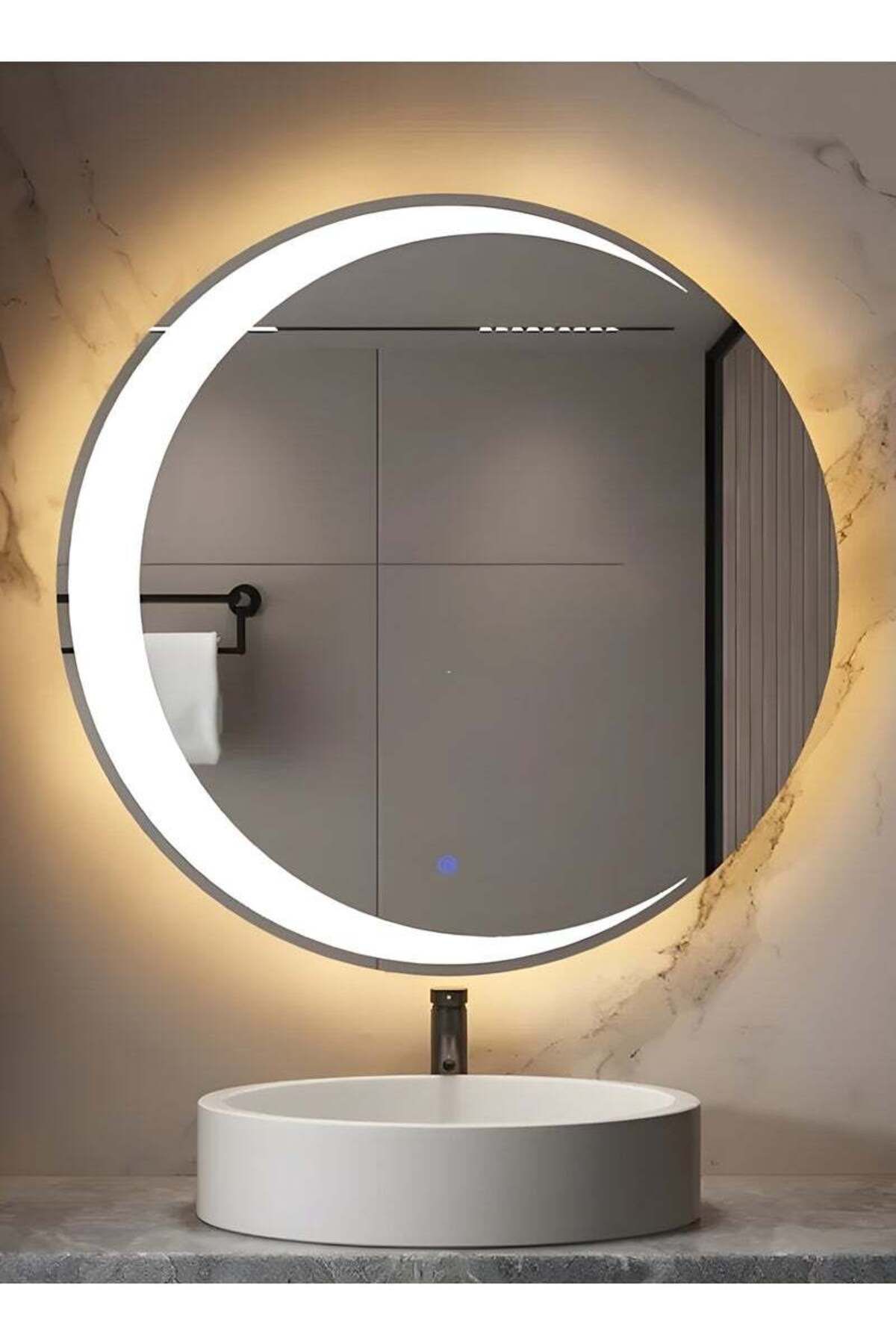 Taimi-90CM Framless Bathroom Mirror with 3-Levels Front LED Hilal Shape LED , Wall Mirror, Makup Mirror 3