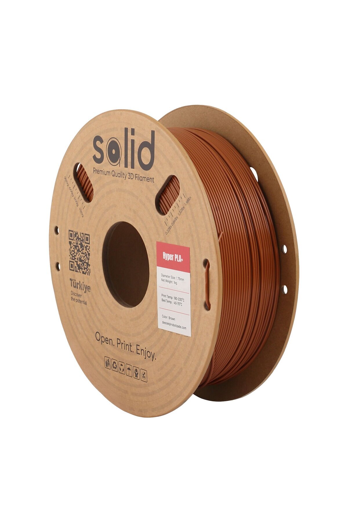 Solid Filament Solid Hyper PLA+ Kahverengi Filament 1.75mm - 1Kg Uyumlu