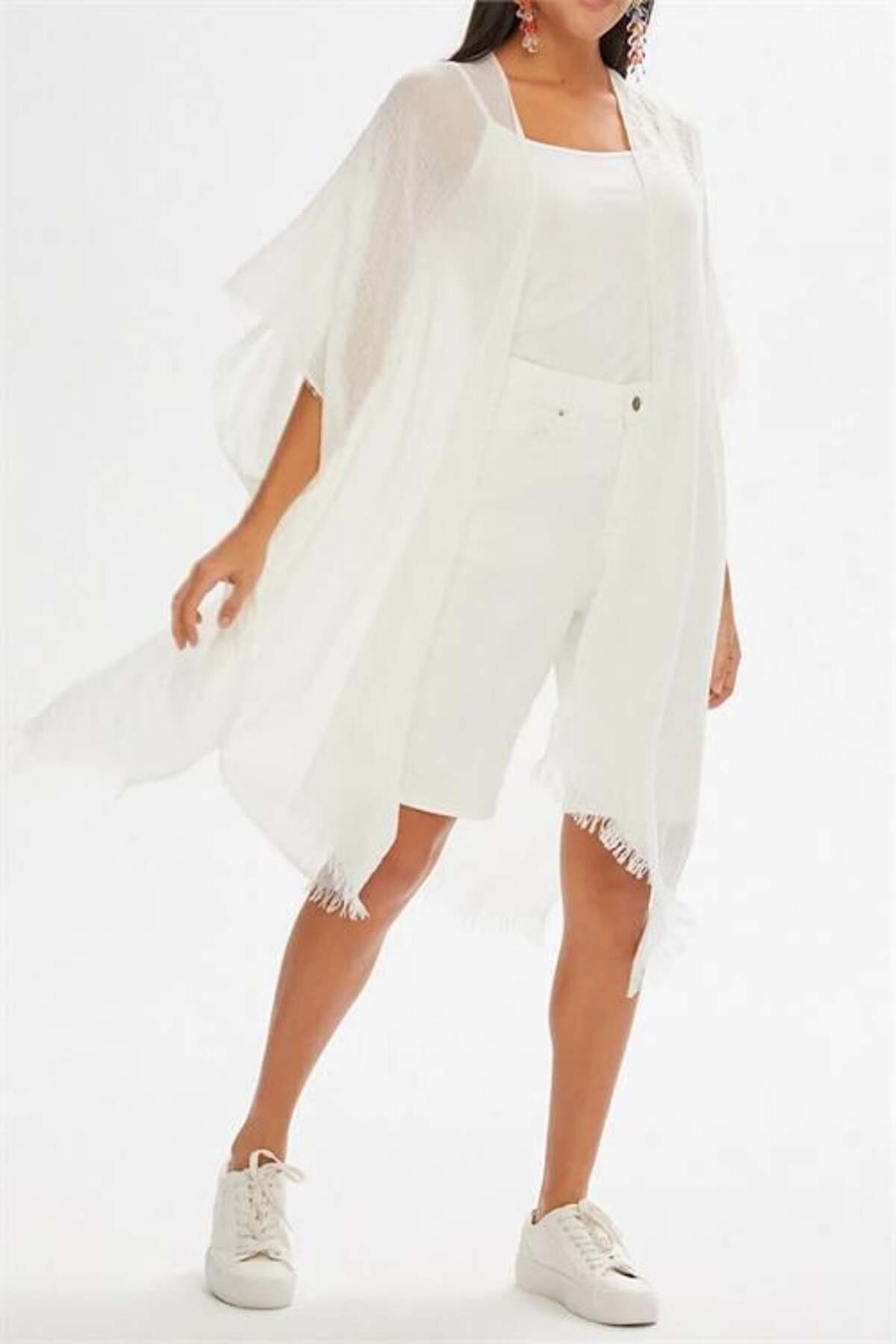 Dipmoda Kadın ekru müslin keten pareo DPMHT01