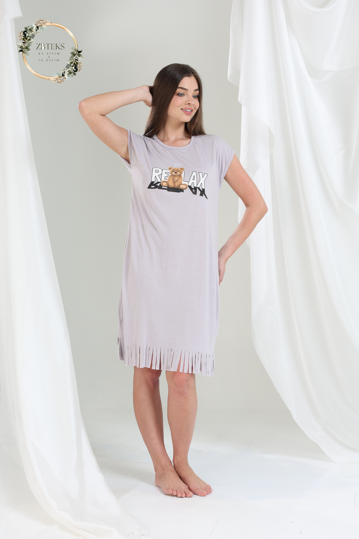 ZBTEKS Desenli Püsküllü Modal Penye Günlük Elbise