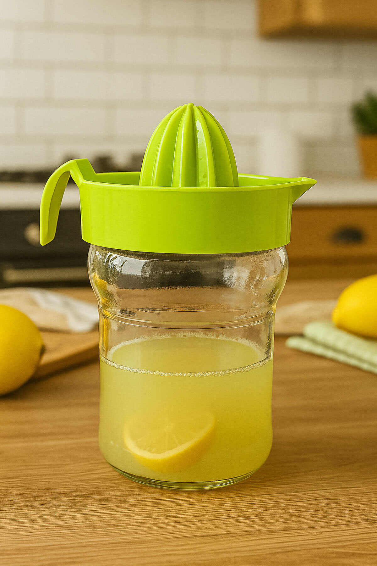 SİHİRLİ AYAKLAR Cam Hazneli Yeşil Renk Pratik Limon Narenciye Sıkacağı 400ml