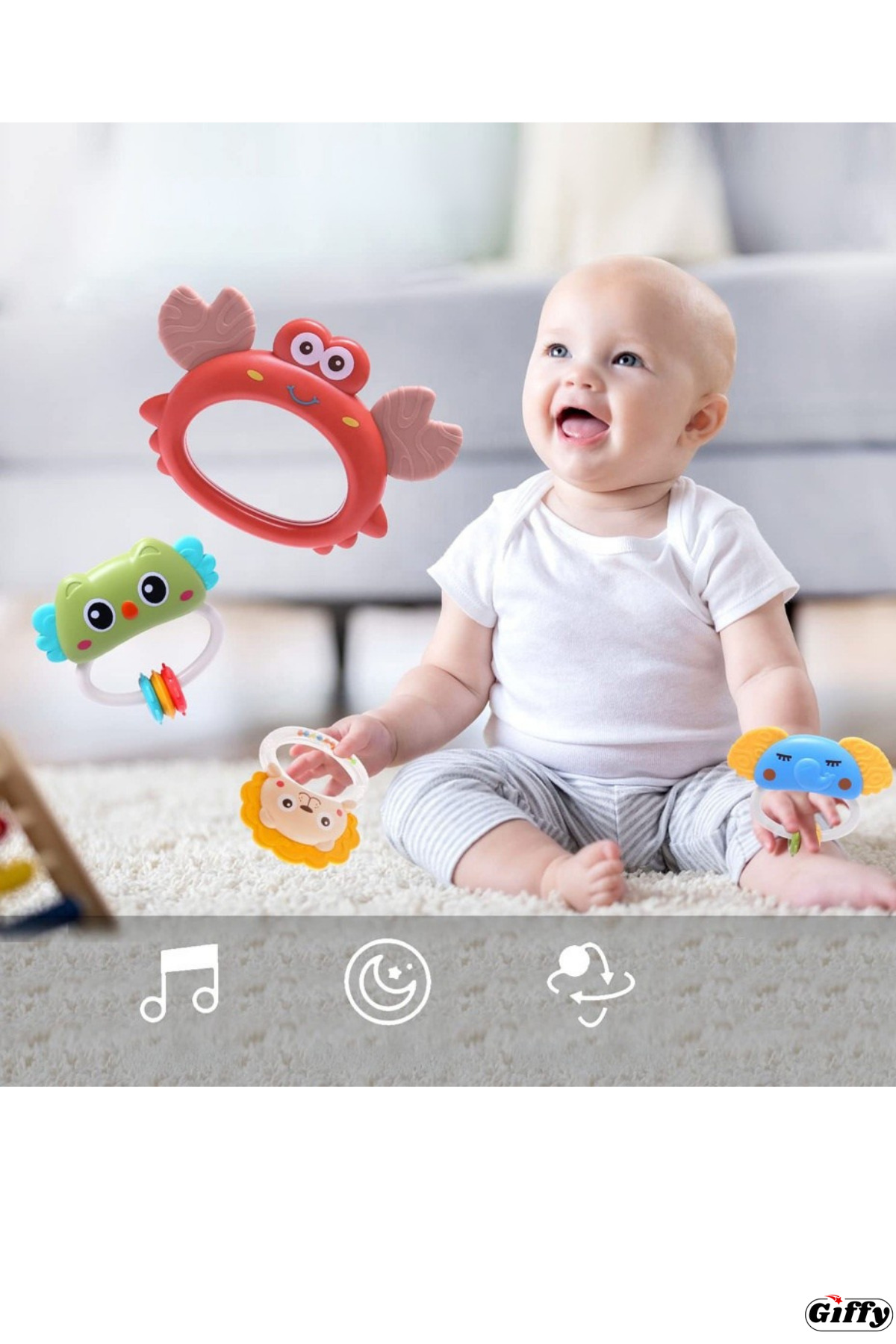 giffy Pilli Işıklı Müzikli Projektörlü Kumandalı Sabitlemeli Dönence Çıngıraklı Dişlikli Bebek Yatıştırıcı fotoğrafı 5 (önizleme)