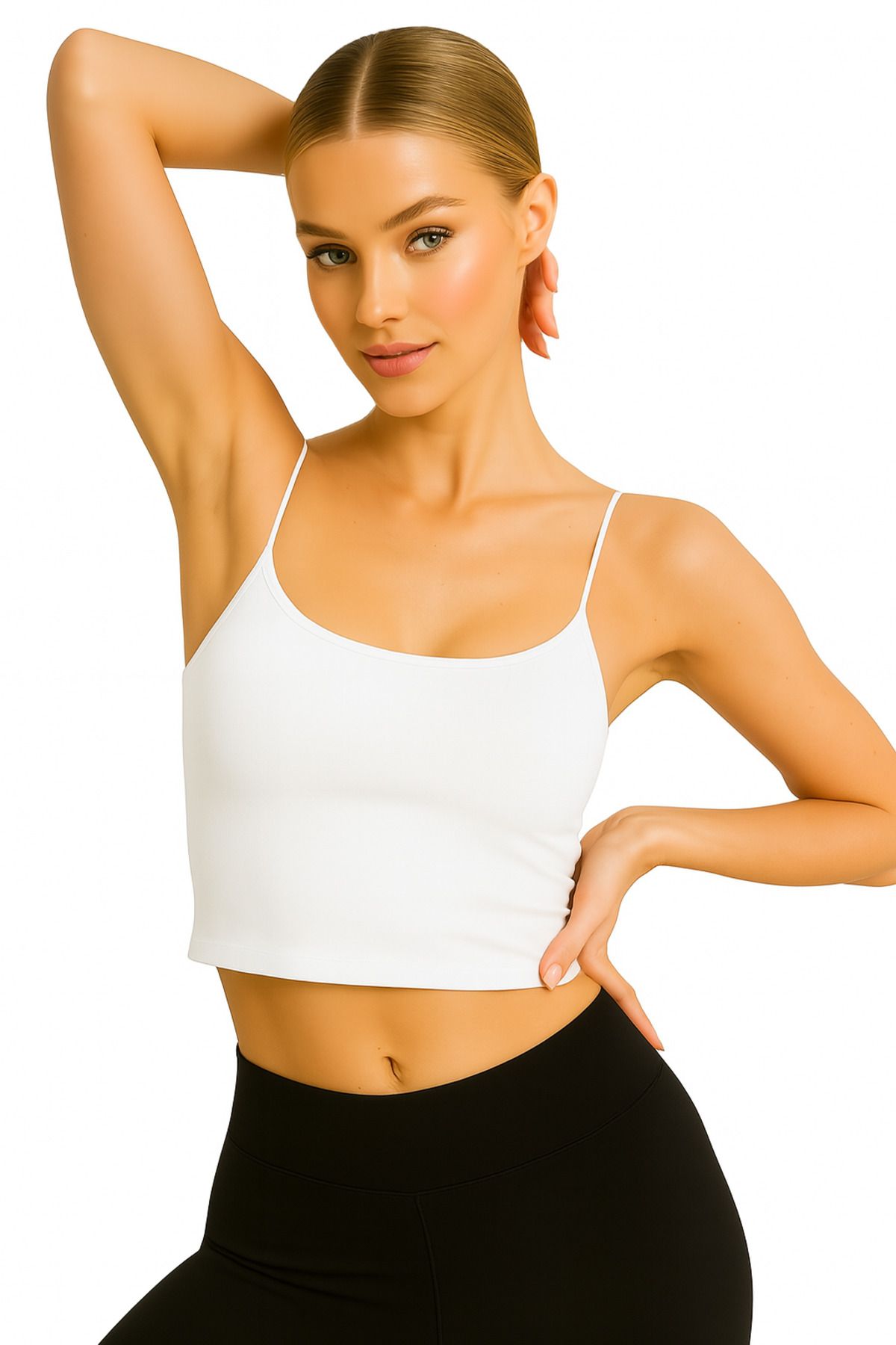ParlaMira-Women's White Viscose Lycra Double Layer Undershirt Crop Bustier with Double Layer Inner Strap 1