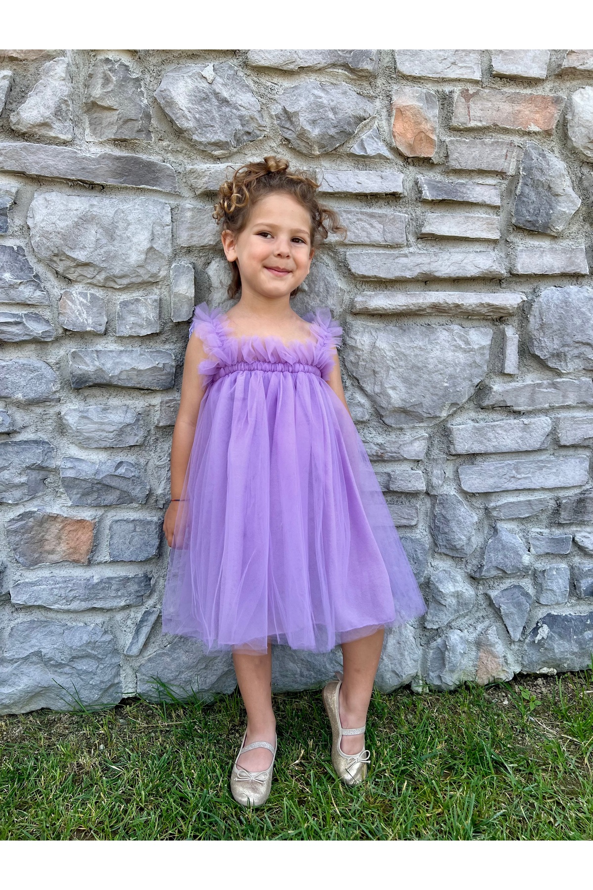 penu baby kids Lila Askılı Tül Jile Arkası Kelebek Kanatlı Kız Çocuk Kız Bebek Elbise fotoğrafı 7 (önizleme)