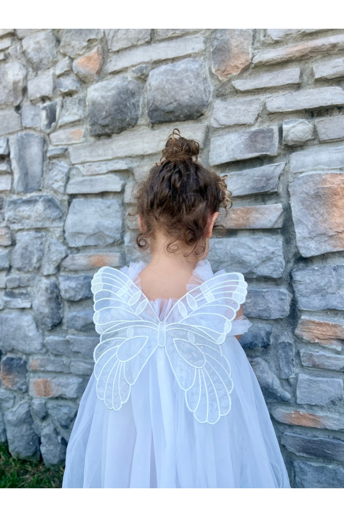 penu baby kids Beyaz Askılı Tül Jile Arkası Kelebek Kanatlı Kız Çocuk Kız Bebek Elbise fotoğrafı 7 (önizleme)