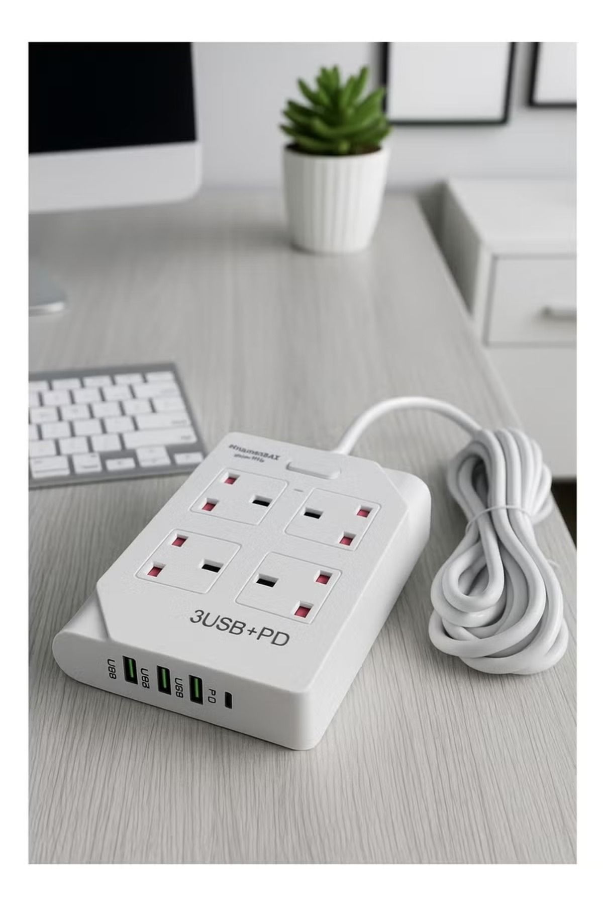 powermax-MX52 8-in-1 Power Socket Extension Plug – 2500W 4 Power Socket + 3 USB + 1 PD |3M 1