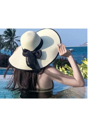 AYSBUTK Ays-krem hasır plaj büyük boy şapka 47 cm
