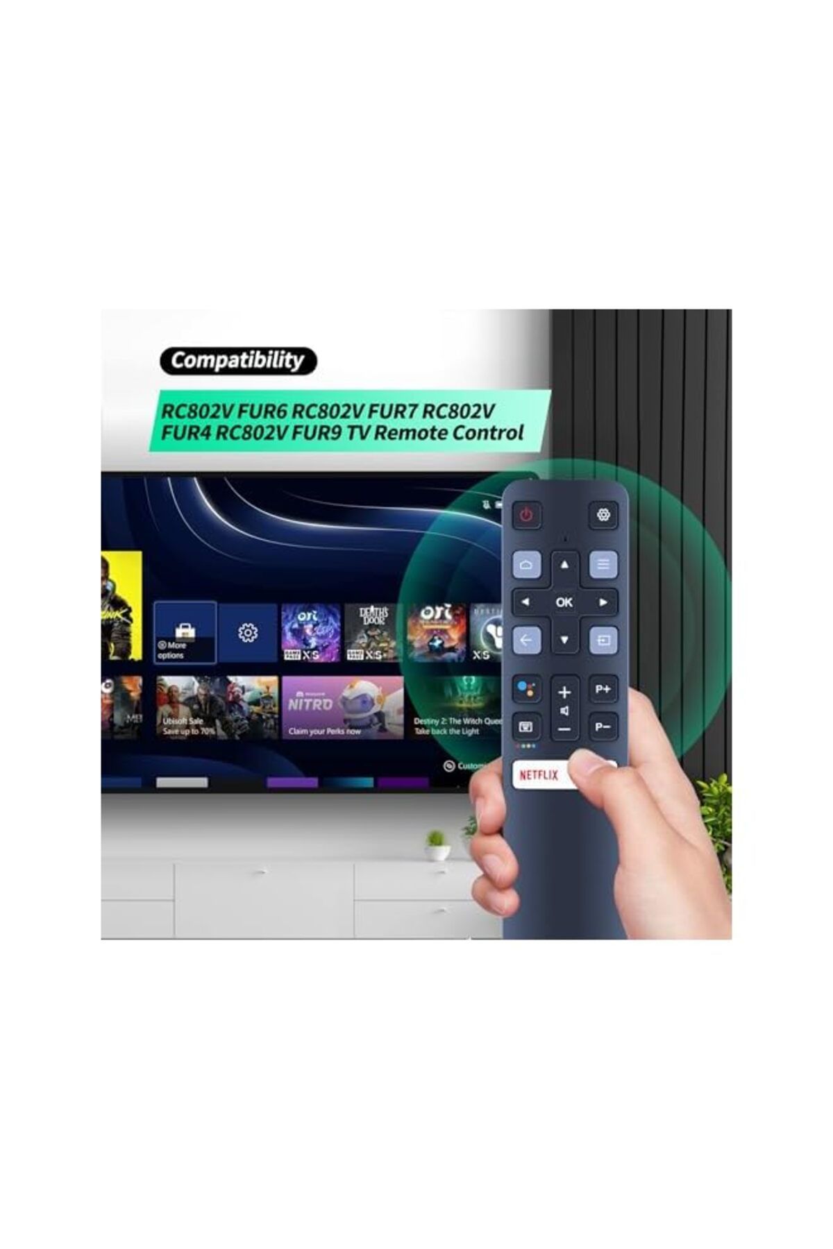 The Bros-Compatible TCL RC802V Remote Control with short cut keys Compatible with TCL Smart TV Remote 3