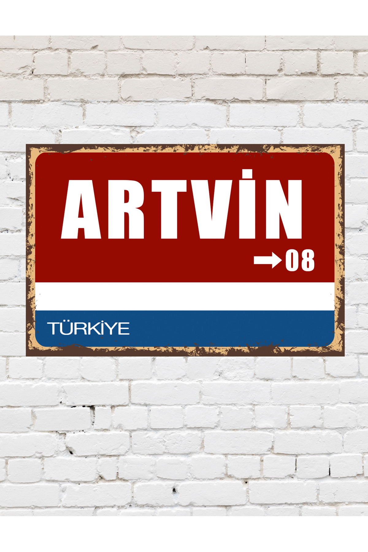TABLOX Artvin 08 Dekoratif ehir Plaka Retro Tablo MDF Ah ap Tablo 