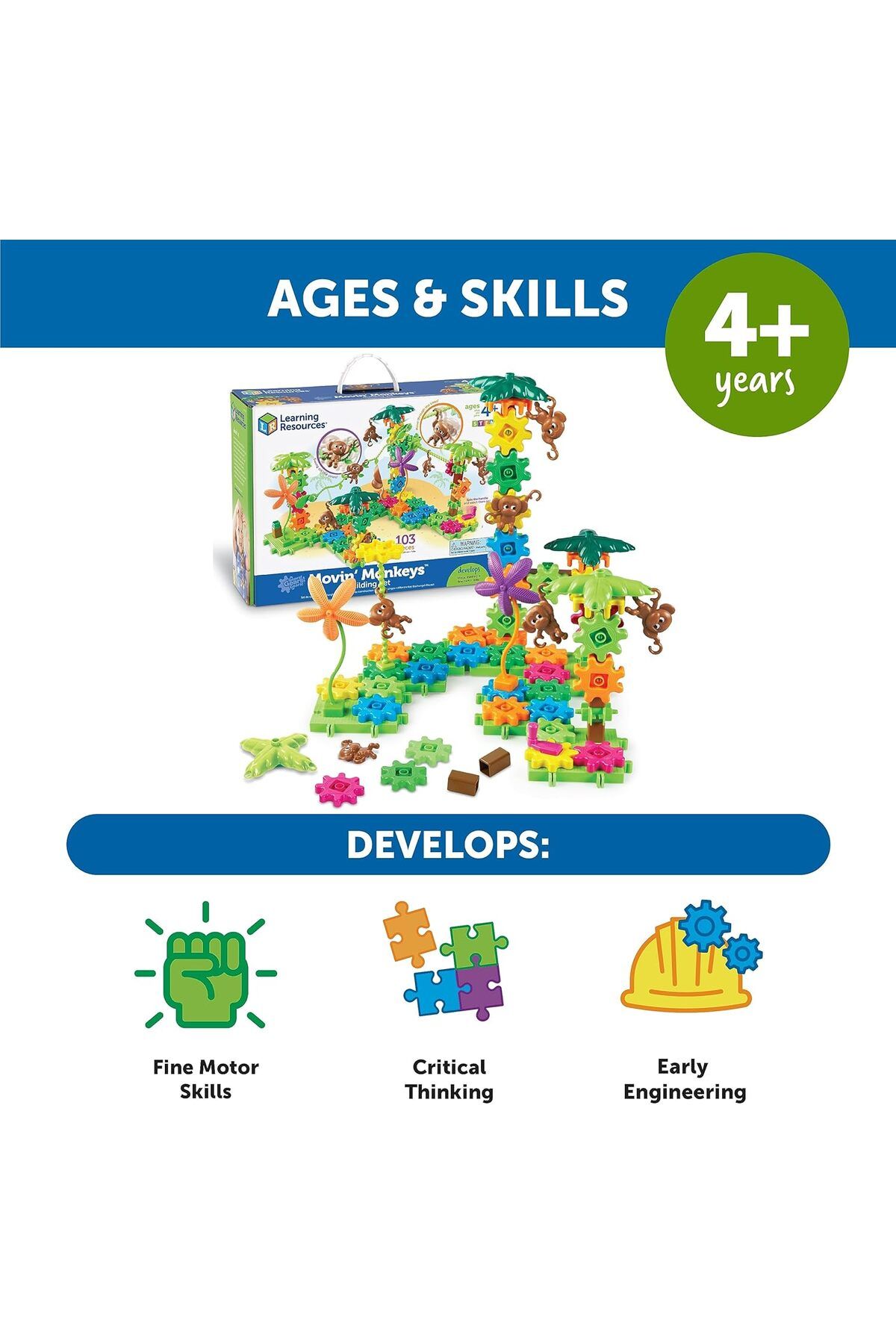 Learning Resources-Learning Resources Gears! Gears! Gears! Movin' Monkeys Building Play Set, 103 Pieces 5